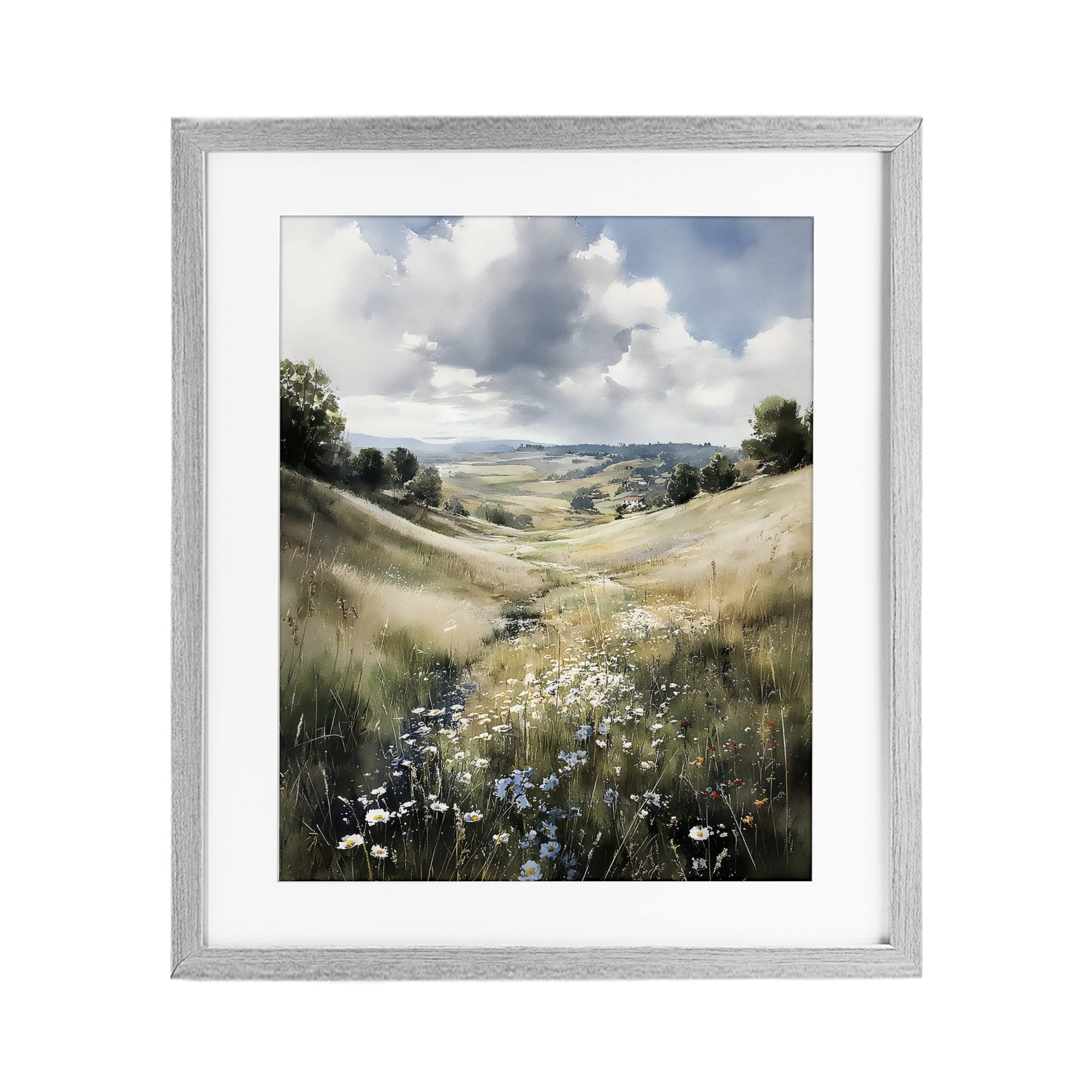 Stupell Industries Floral Valley of Wild Daisies Gray Framed Print Under Glass, design by Franklyn Gregory