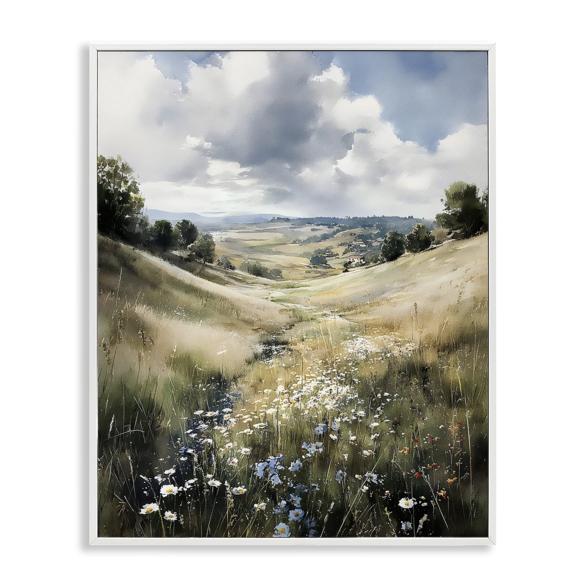 Stupell Industries Floral Valley of Wild Daisies White Framed Giclee Art, design by Franklyn Gregory