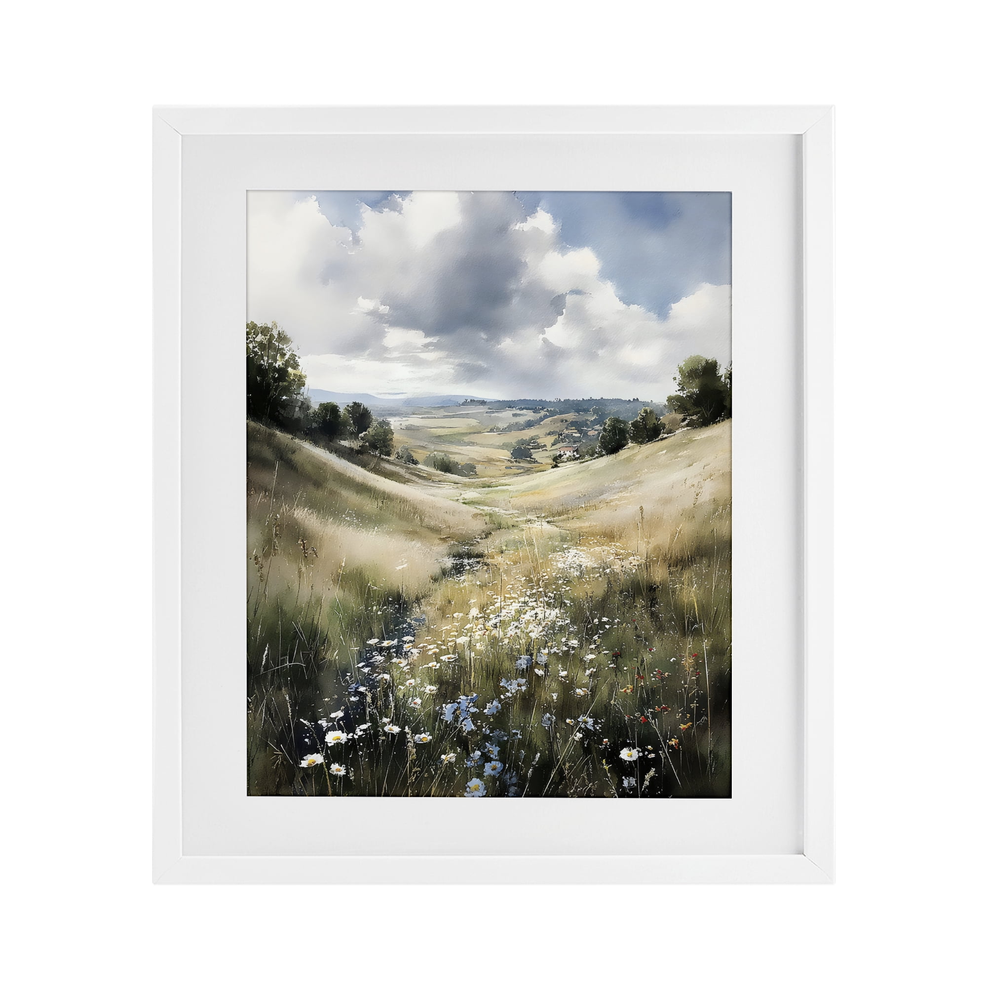 Stupell Industries Floral Valley of Wild Daisies White Framed Print Under Glass, design by Franklyn Gregory