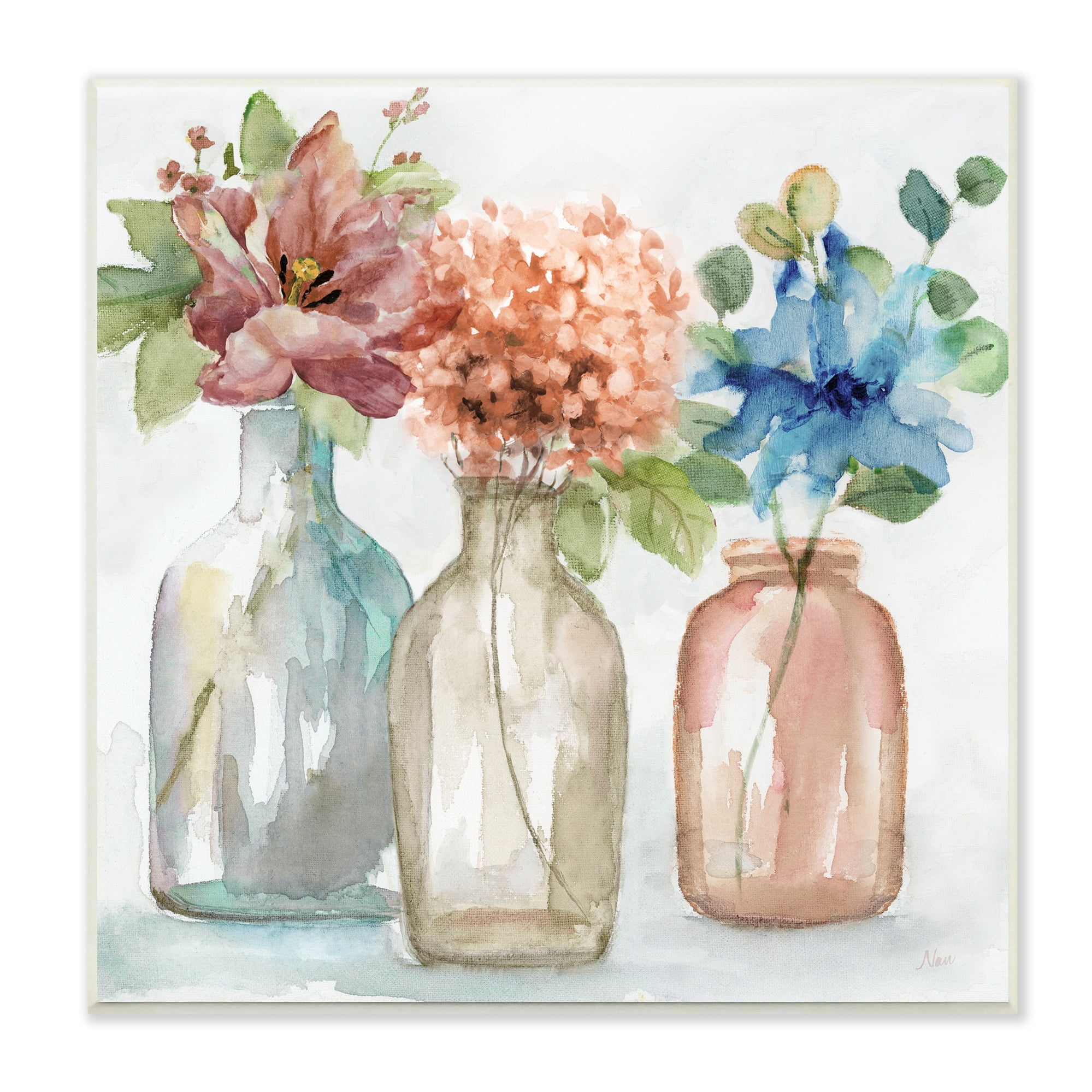 Stupell Industries Floral Vase Botanical Arrangement Watercolor Design, 12 x 12, Design by Nan