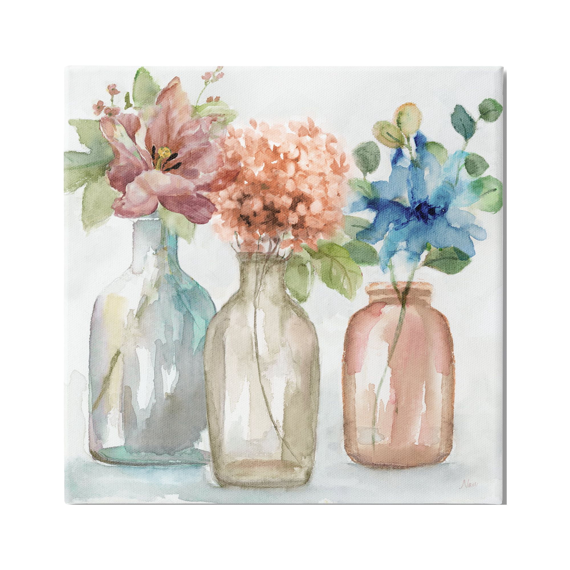 Stupell Industries Floral Vase Botanical Arrangement Watercolor Design Gallery-Wrapped Canvas Print Wall Art, 36x36, by Nan