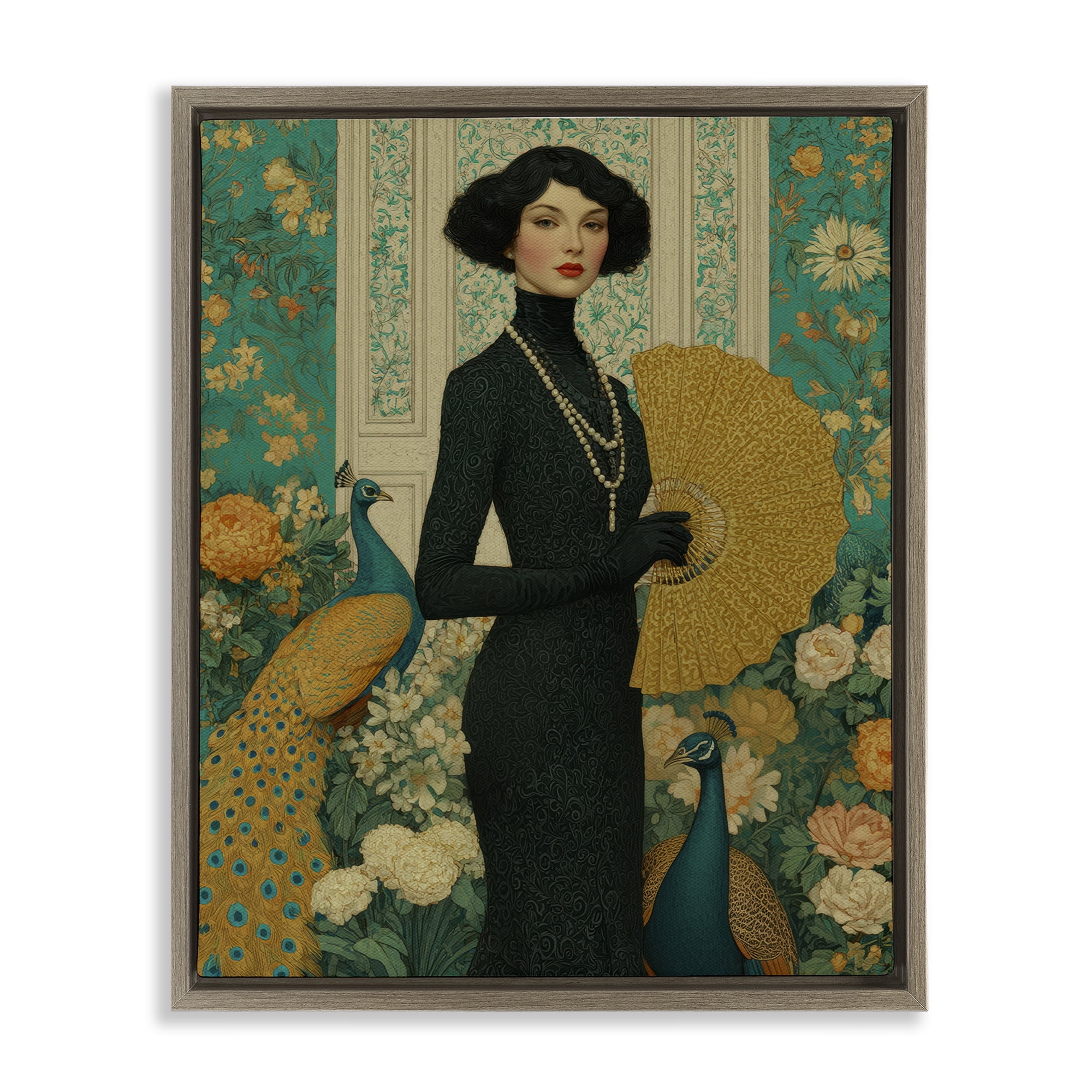 Stupell Industries Floral Velvet Reign Brown Framed Floater Canvas Wall Art, design by A Barefoot Stylist
