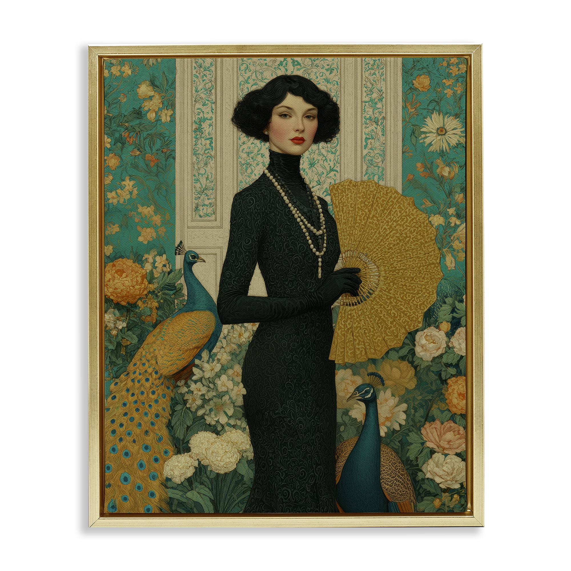 Stupell Industries Floral Velvet Reign Gold Framed Floater Canvas Wall Art, design by A Barefoot Stylist