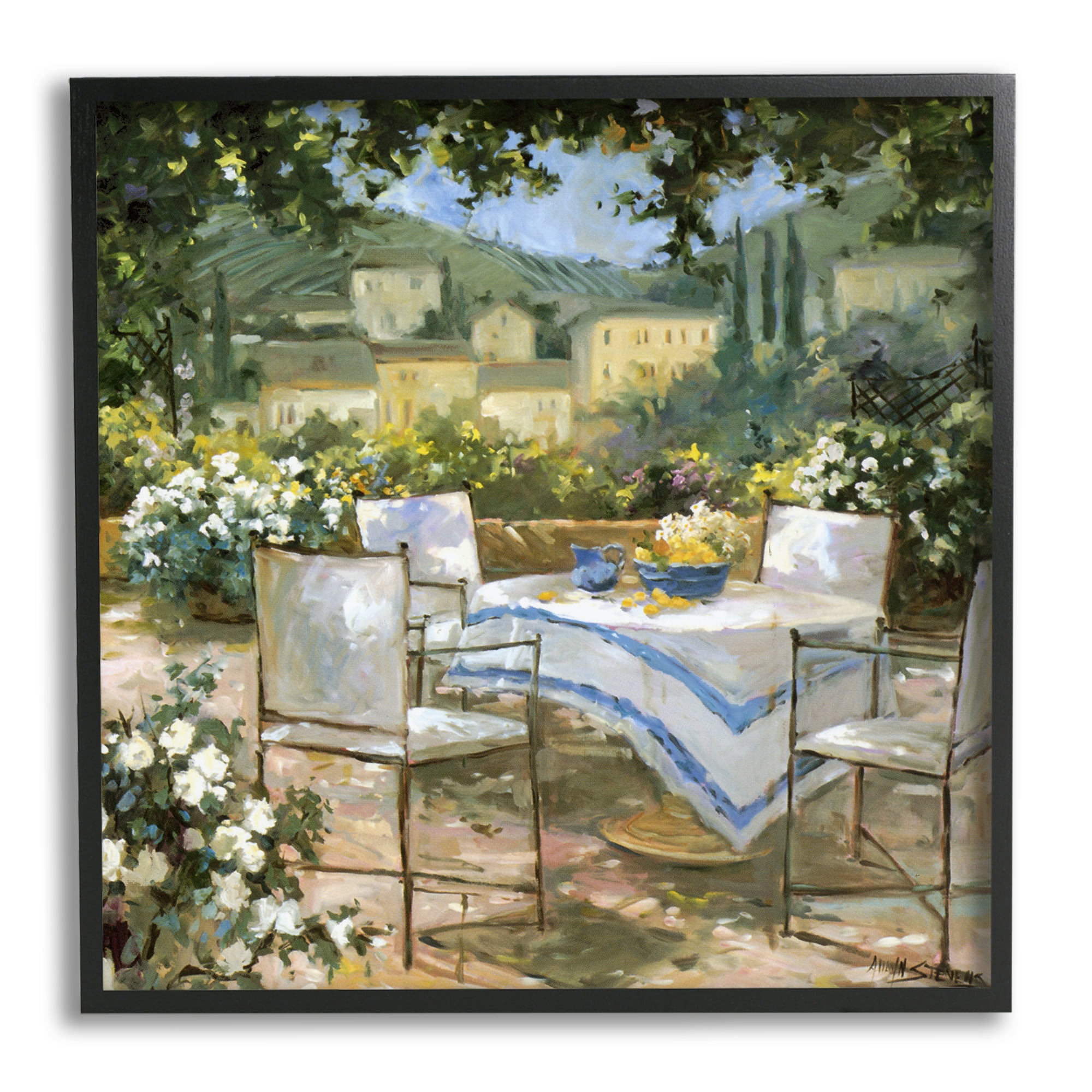 Stupell Industries Floral Villa Patio Scenery Landscape Painting Black Framed Art Print Wall Art