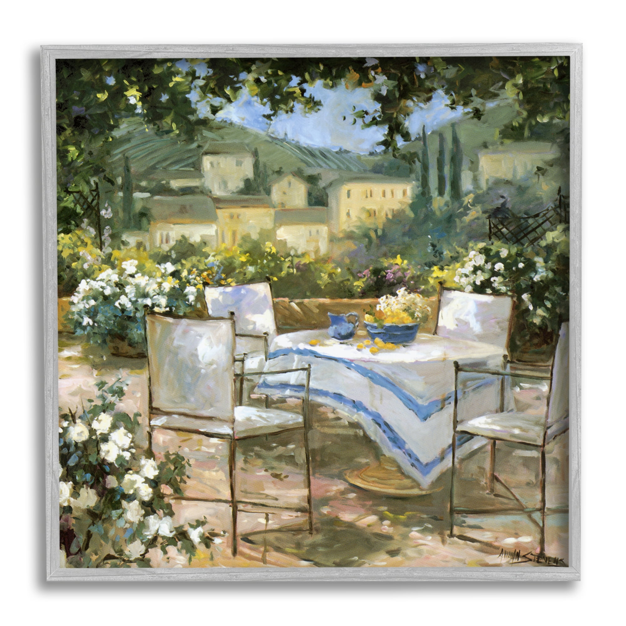 Stupell Industries Floral Villa Patio Scenery Landscape Painting Gray Framed Art Print Wall Art