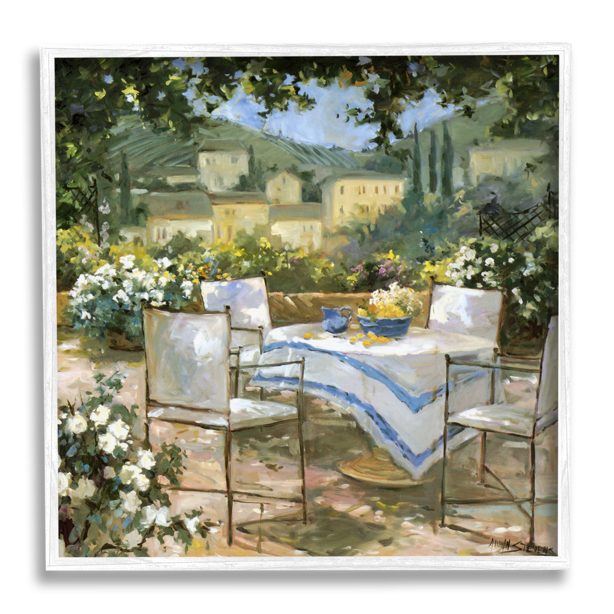 Stupell Industries Floral Villa Patio Scenery Landscape Painting White Framed Art Print Wall Art