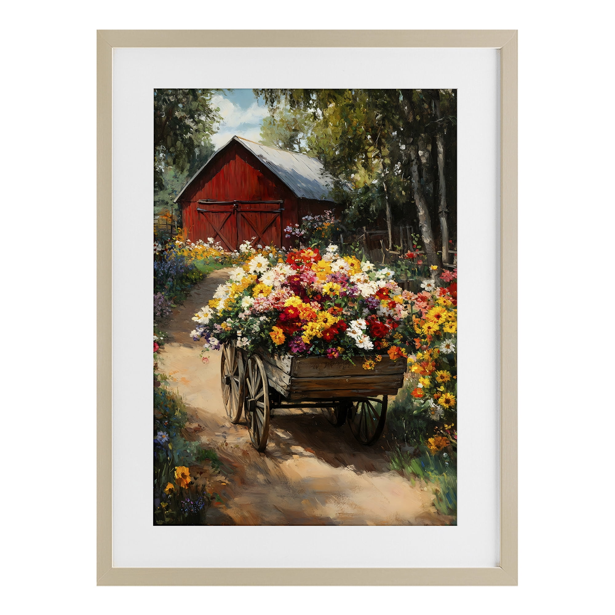Stupell Industries Floral Wagon in Summer Garden Birch Framed Print Under Glass, design by Franklyn Gregory