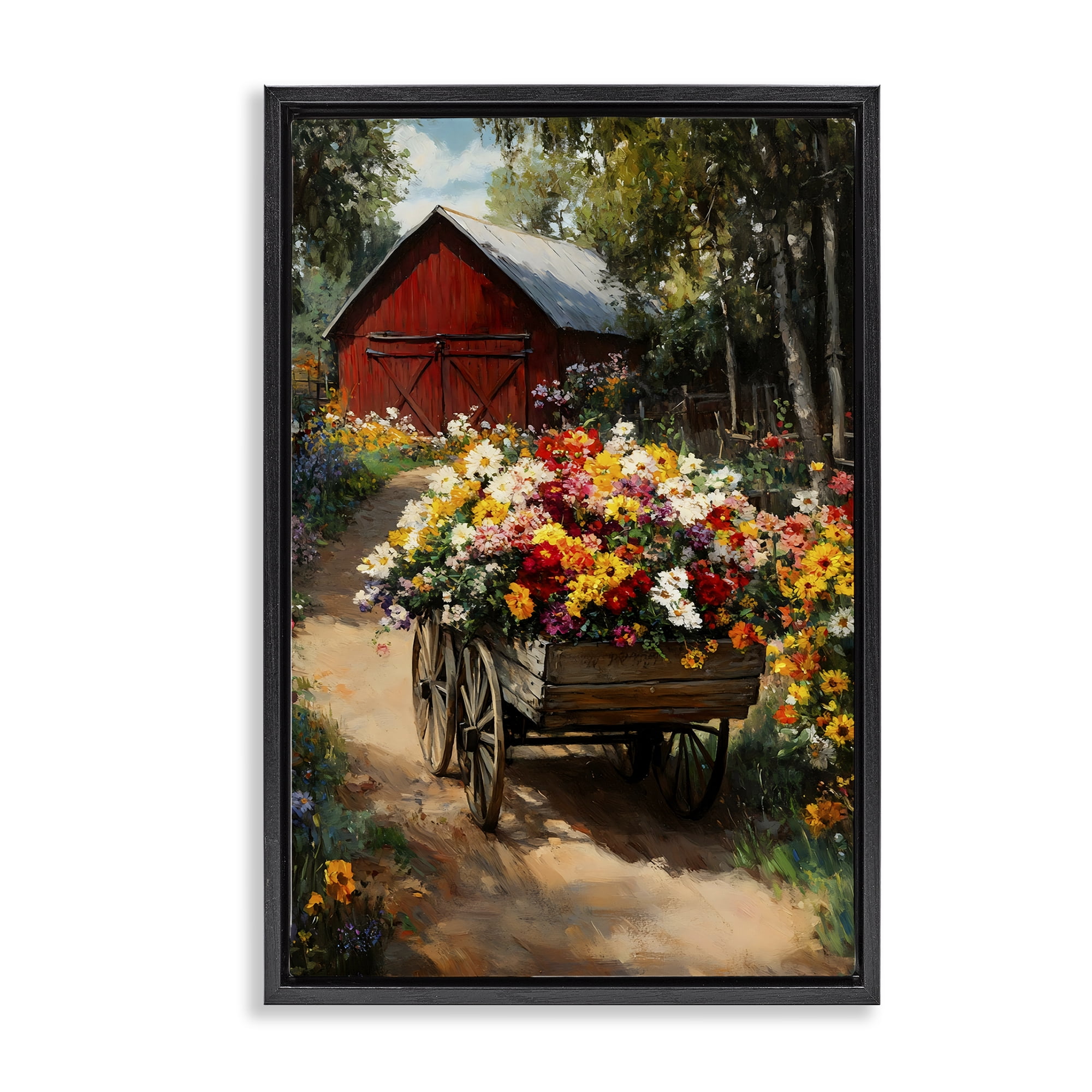 Stupell Industries Floral Wagon in Summer Garden Black Framed Floater Canvas Wall Art, design by Franklyn Gregory