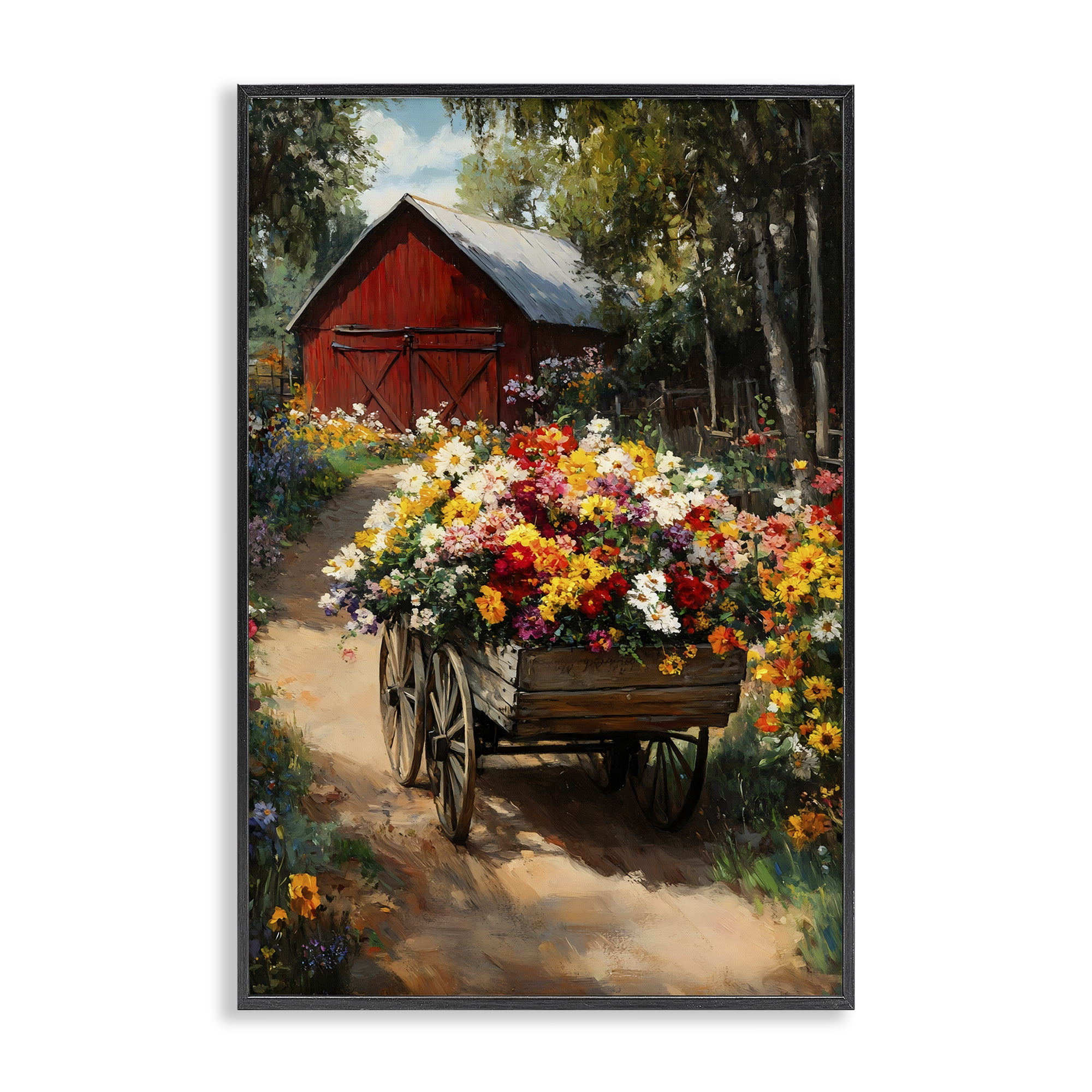 Stupell Industries Floral Wagon in Summer Garden Black Framed Giclee Art, design by Franklyn Gregory