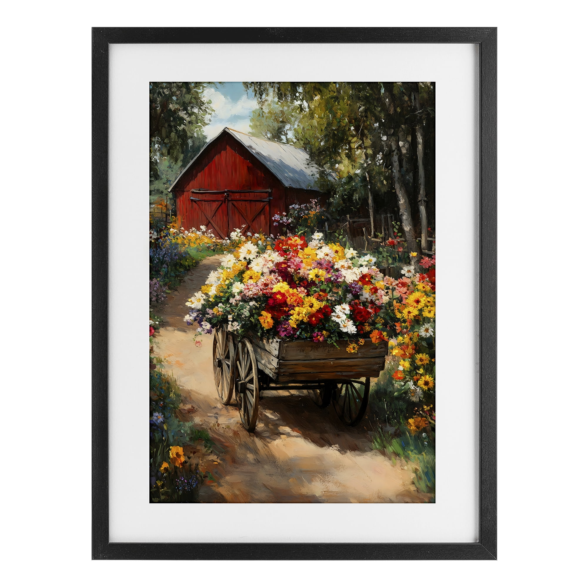 Stupell Industries Floral Wagon in Summer Garden Black Framed Print Under Glass, design by Franklyn Gregory