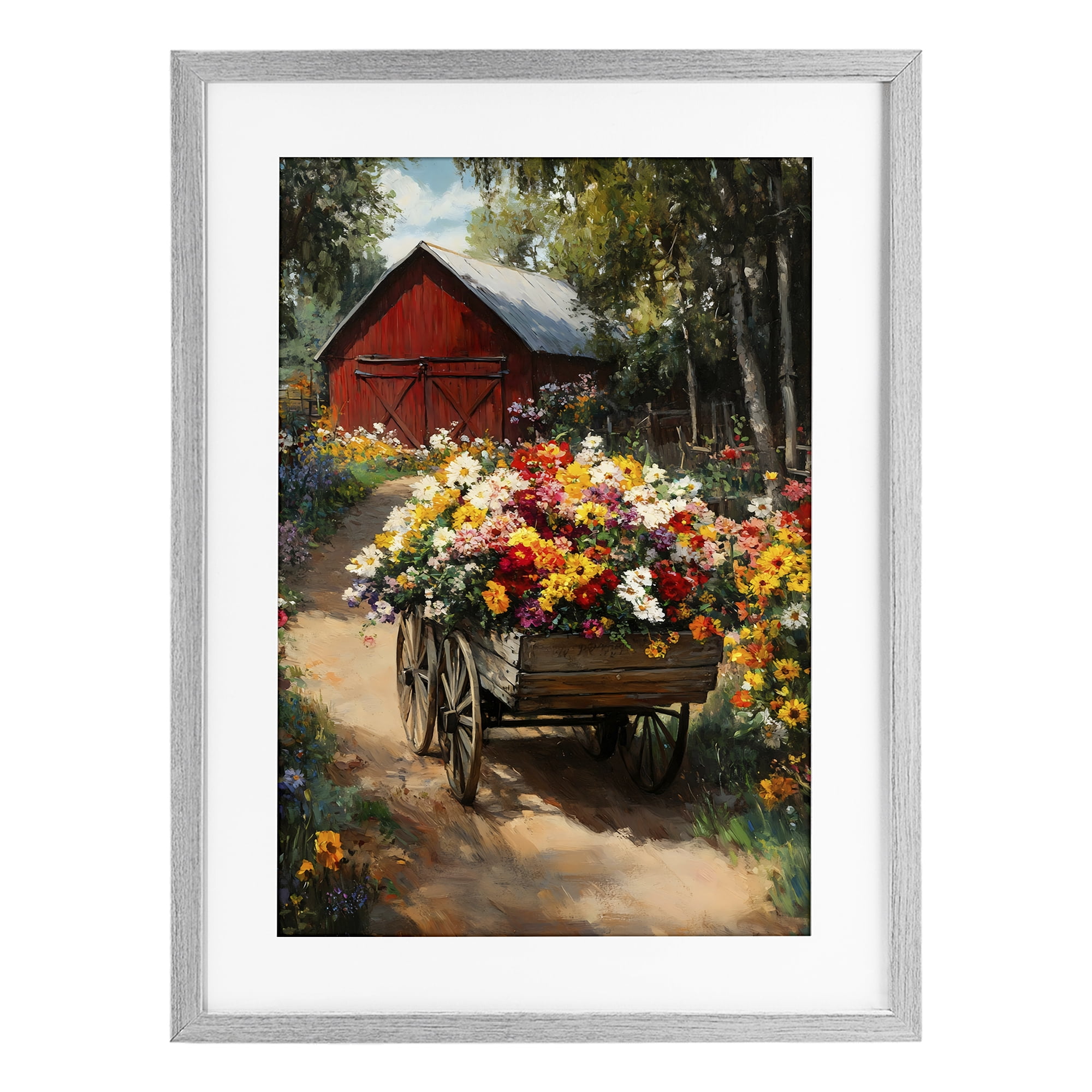 Stupell Industries Floral Wagon in Summer Garden Gray Framed Print Under Glass, design by Franklyn Gregory