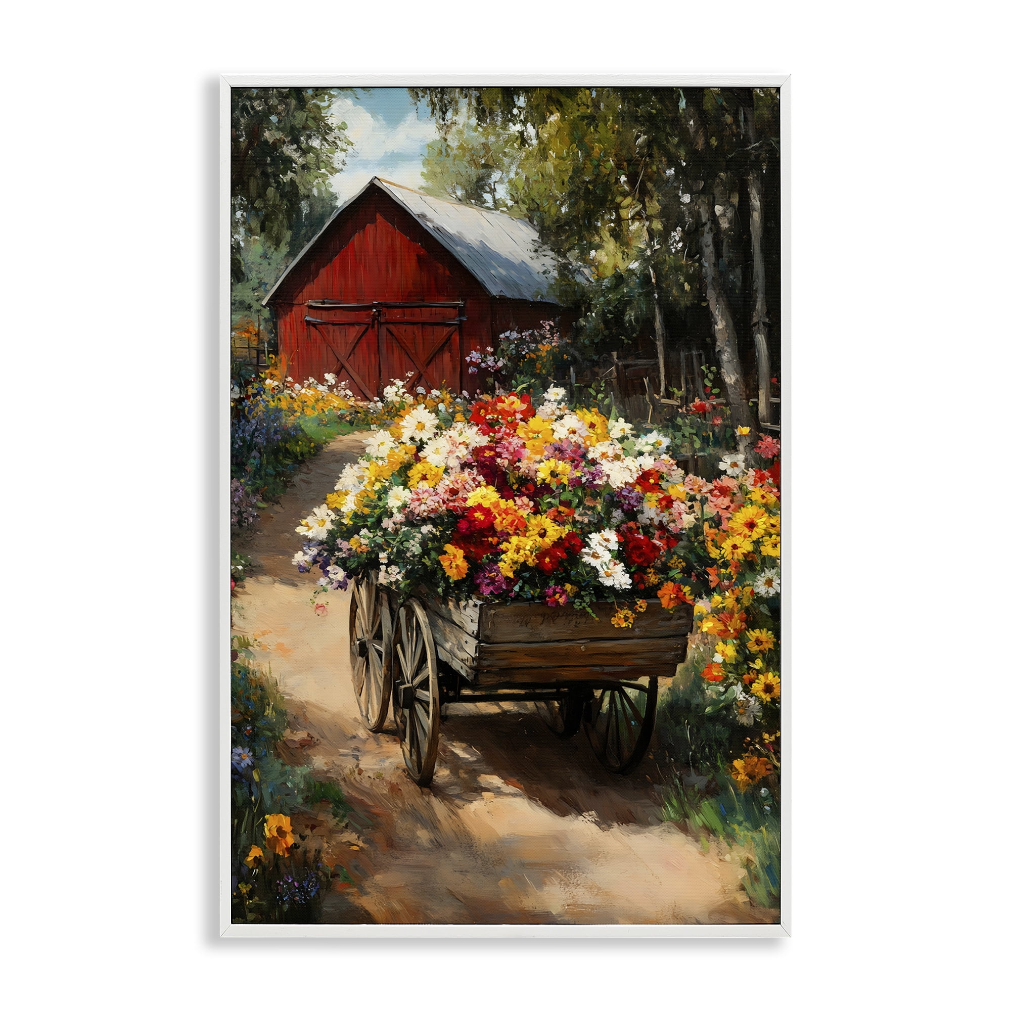 Stupell Industries Floral Wagon in Summer Garden White Framed Giclee Art, design by Franklyn Gregory