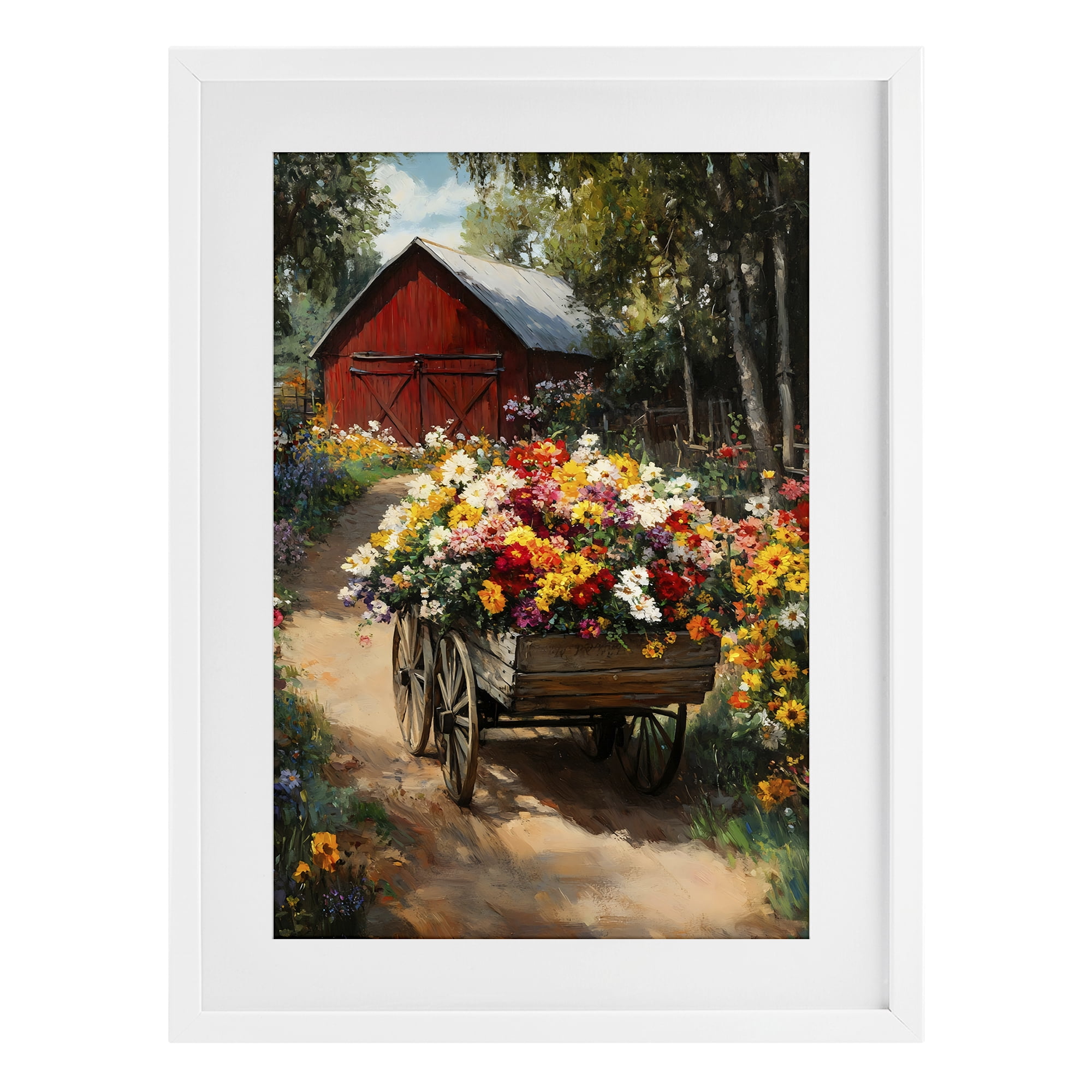 Stupell Industries Floral Wagon in Summer Garden White Framed Print Under Glass, design by Franklyn Gregory