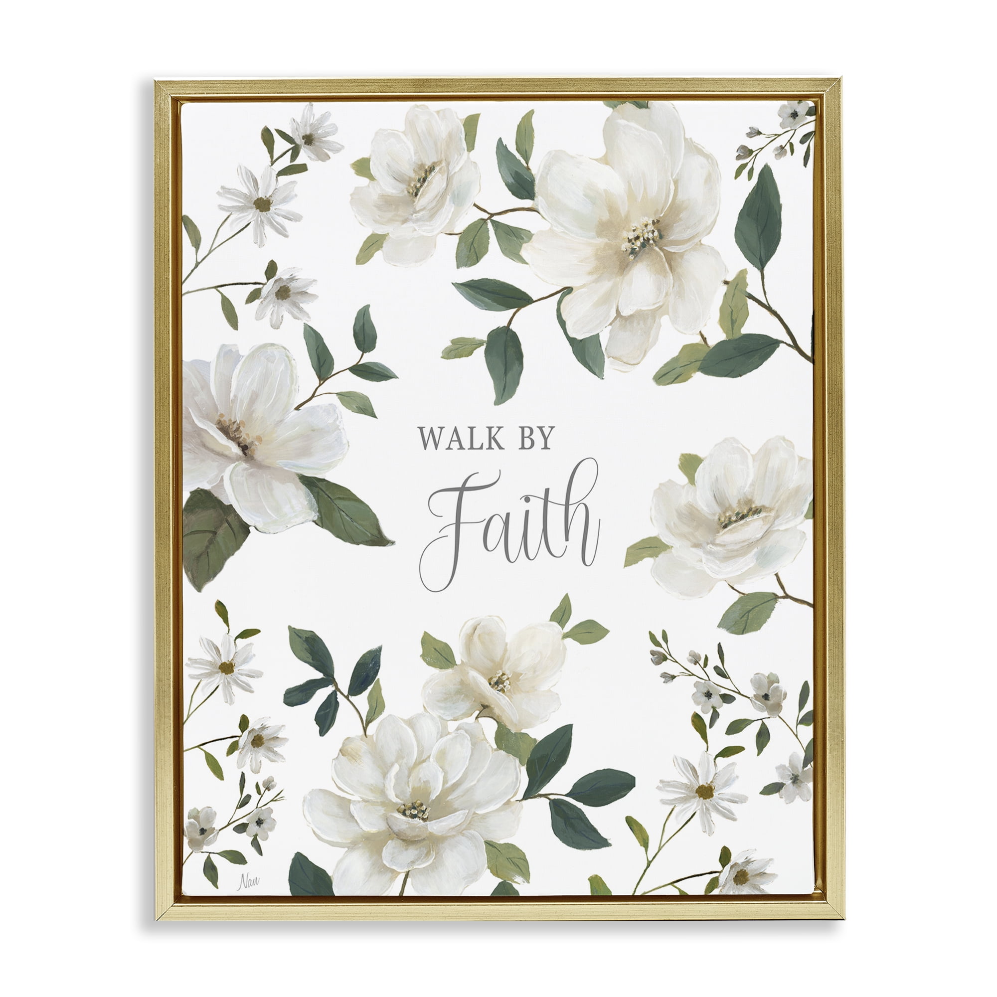 Stupell Industries Floral Walk By Faith Gold Framed Floater Canvas Wall Art, design by Nan