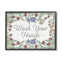 Stupell Industries Floral Wash Hands Phrase Typography Painting Black Framed Art Print Wall Art, 14 x 11