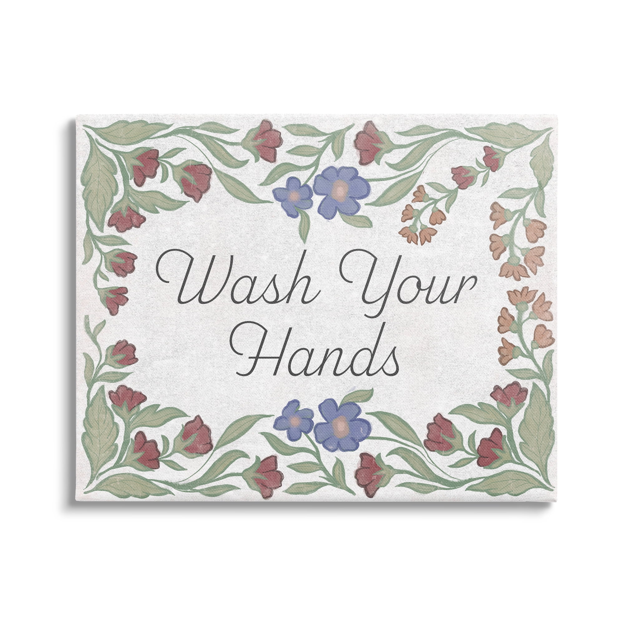 Stupell Industries Floral Wash Hands Phrase Typography Painting Gallery Wrapped Canvas Print Wall Art, 20 x 16