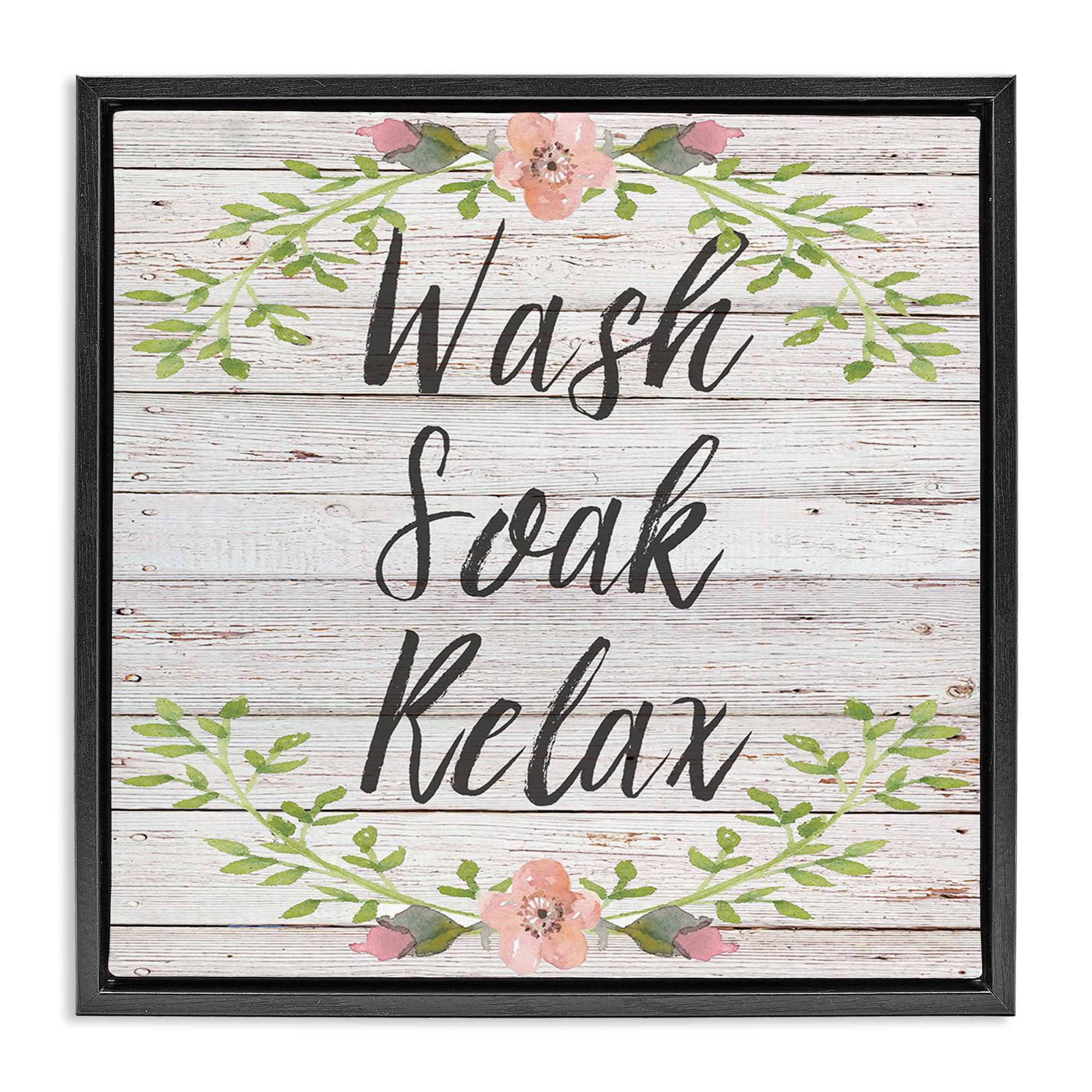 Stupell Industries Floral Wash Soak Relax Botanical & Floral Painting Black Floater Framed Canvas Art Print Wall Art, 25 x 25