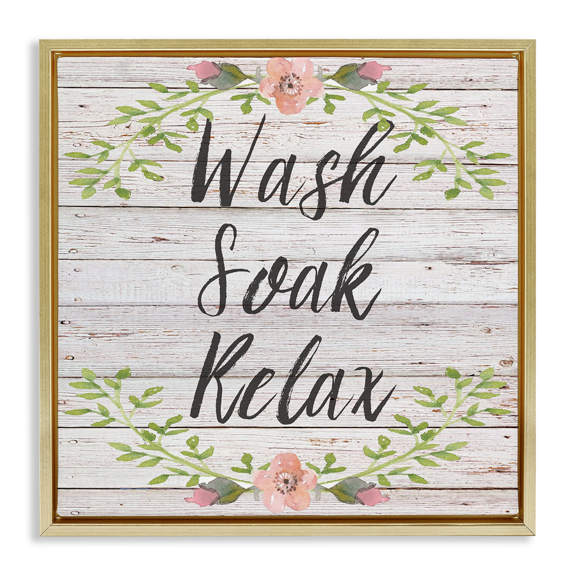 Stupell Industries Floral Wash Soak Relax Botanical & Floral Painting Gold Floater Framed Canvas Art Print Wall Art, 25 x 25