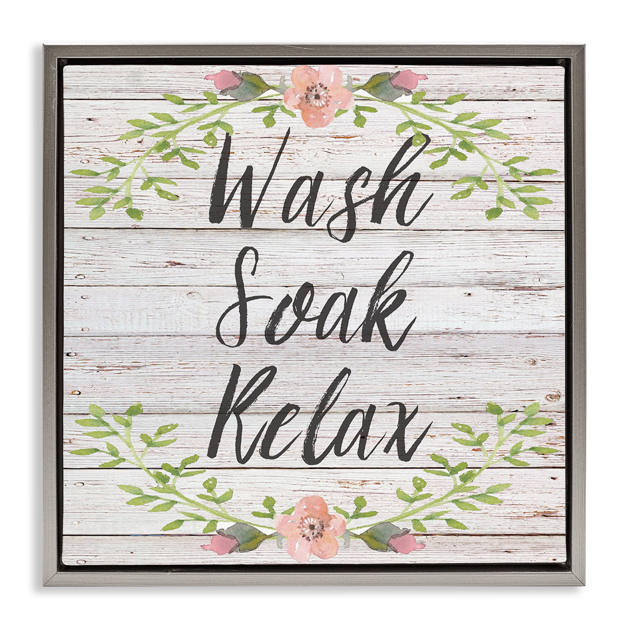 Stupell Industries Floral Wash Soak Relax Botanical & Floral Painting Gray Floater Framed Canvas Art Print Wall Art, 18 x 18