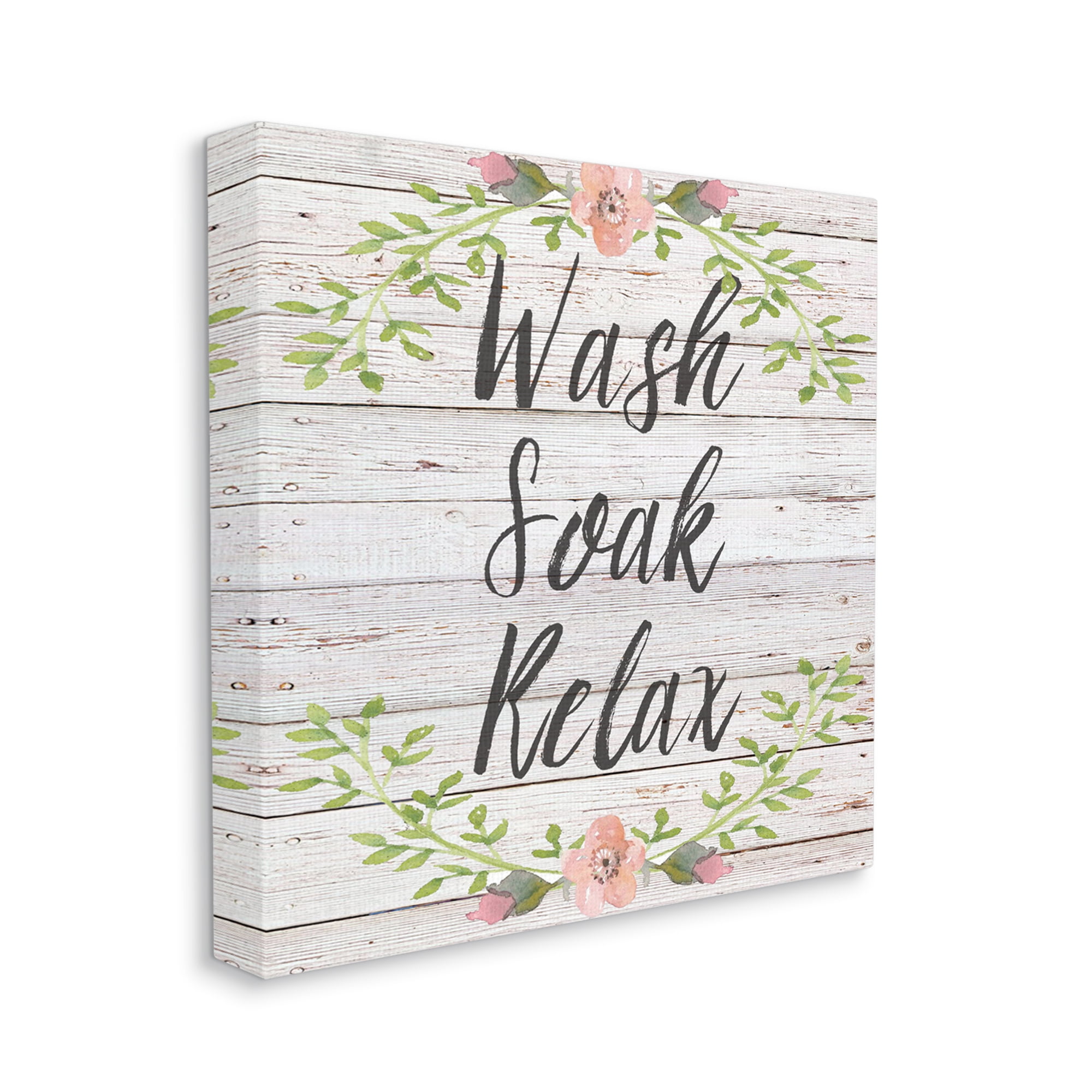 Stupell Industries Floral Wash Soak Relax Floral Wood, 36 x 36,Design by Sean Parnell