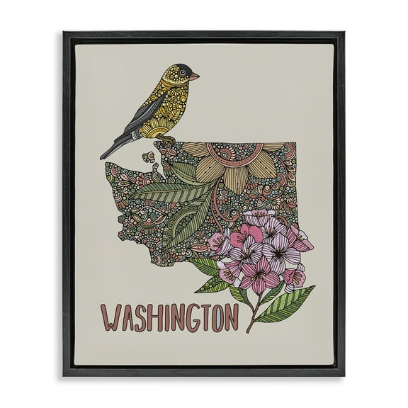 Stupell Industries Floral Washington State Botanical & Floral Painting Black Floater Framed Art Print Wall Art, 17 x 21