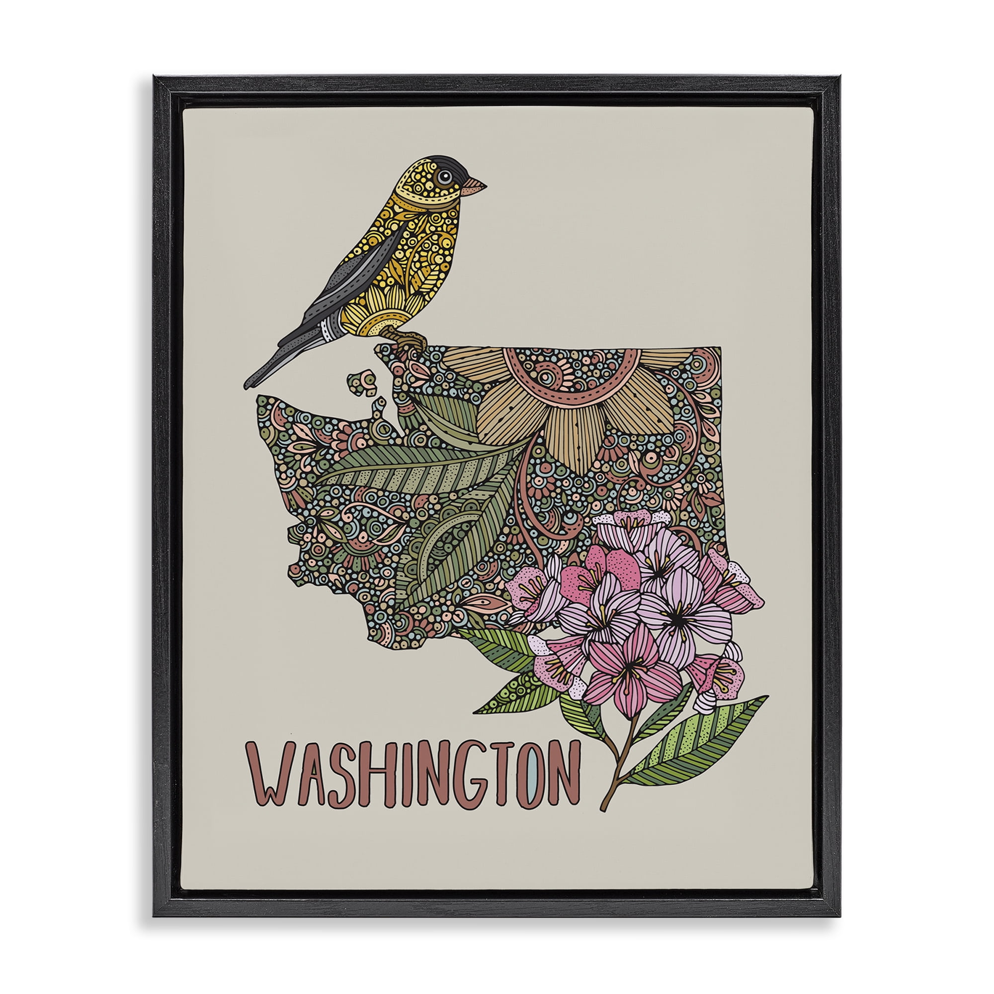 Stupell Industries Floral Washington State Botanical & Floral Painting Black Floater Framed Art Print Wall Art, 25 x 31