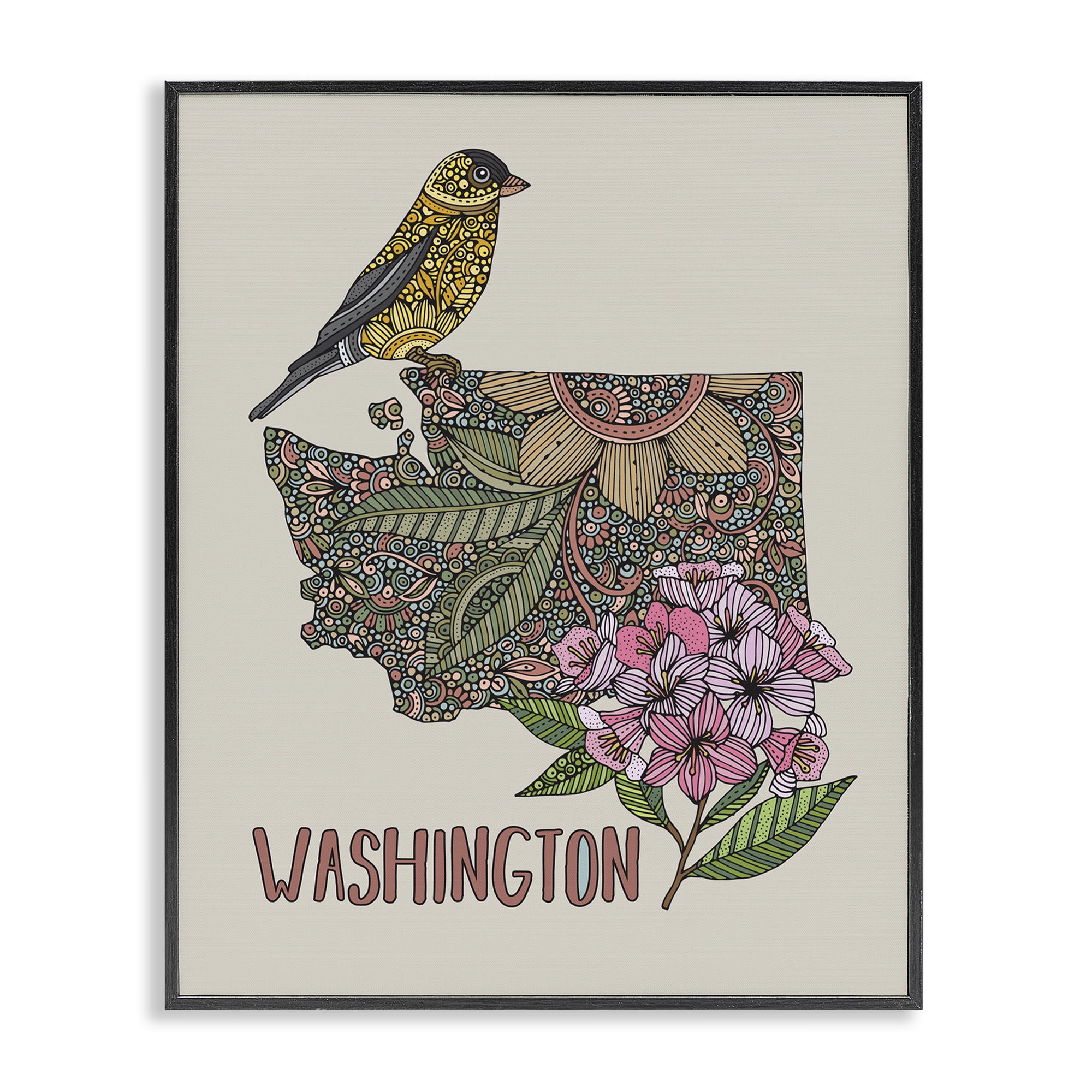 Stupell Industries Floral Washington State Botanical & Floral Painting Black Framed Art Print Wall Art, 24 x 30