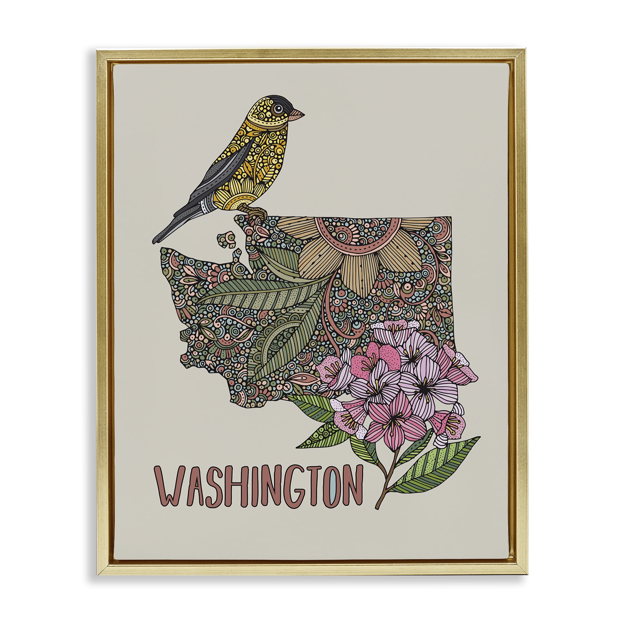 Stupell Industries Floral Washington State Botanical & Floral Painting Gold Floater Framed Art Print Wall Art, 17 x 21