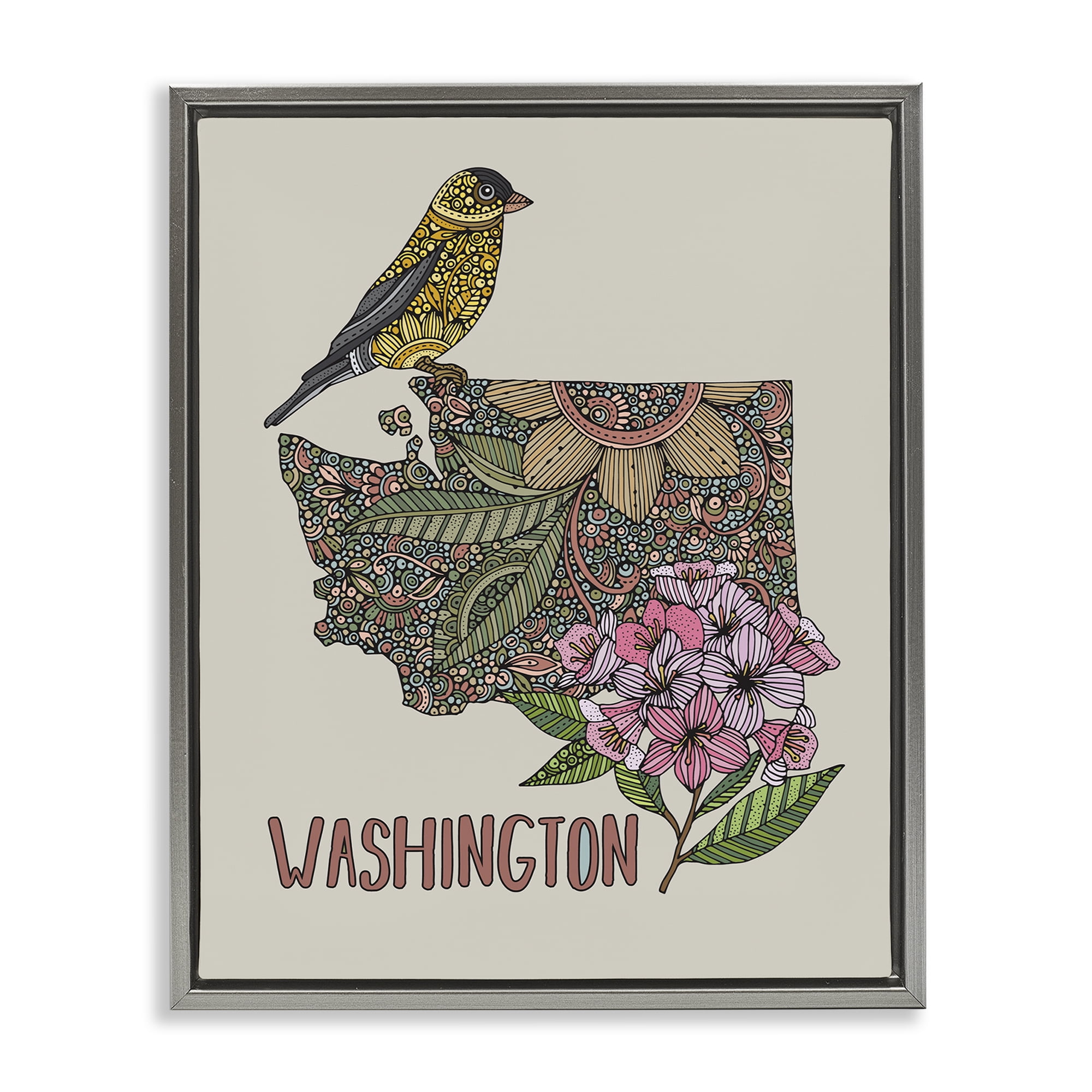 Stupell Industries Floral Washington State Botanical & Floral Painting Gray Floater Framed Art Print Wall Art, 17 x 21