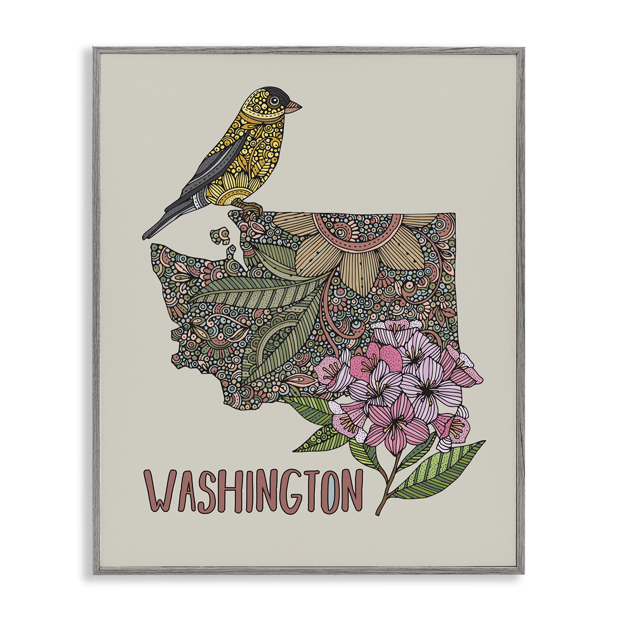 Stupell Industries Floral Washington State Botanical & Floral Painting Gray Framed Art Print Wall Art, 11 x 14