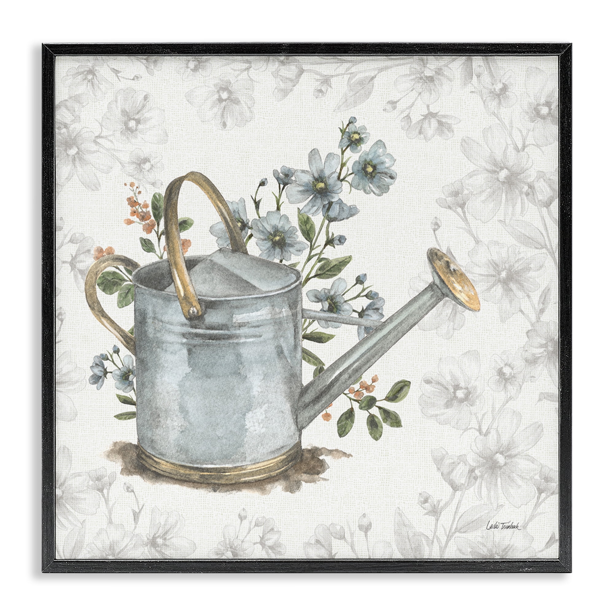 Stupell Industries Floral Watering Can Botanical & Floral Painting Black Framed Art Print Wall Art, 24 x 24