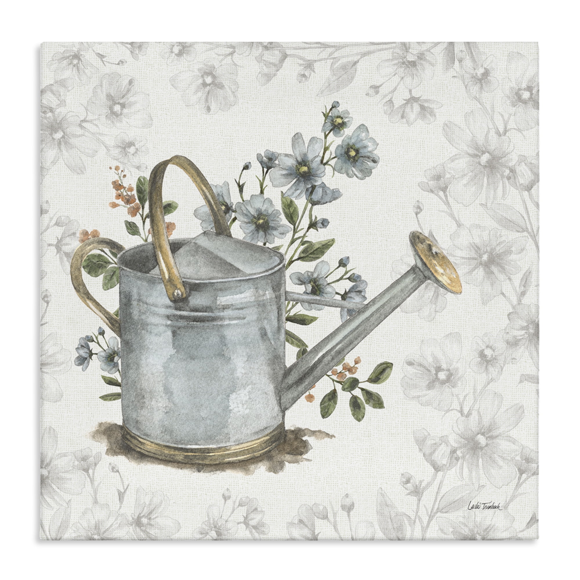 Stupell Industries Floral Watering Can Botanical & Floral Painting Gallery Wrapped Canvas Art Print Wall Art, 24 x 24