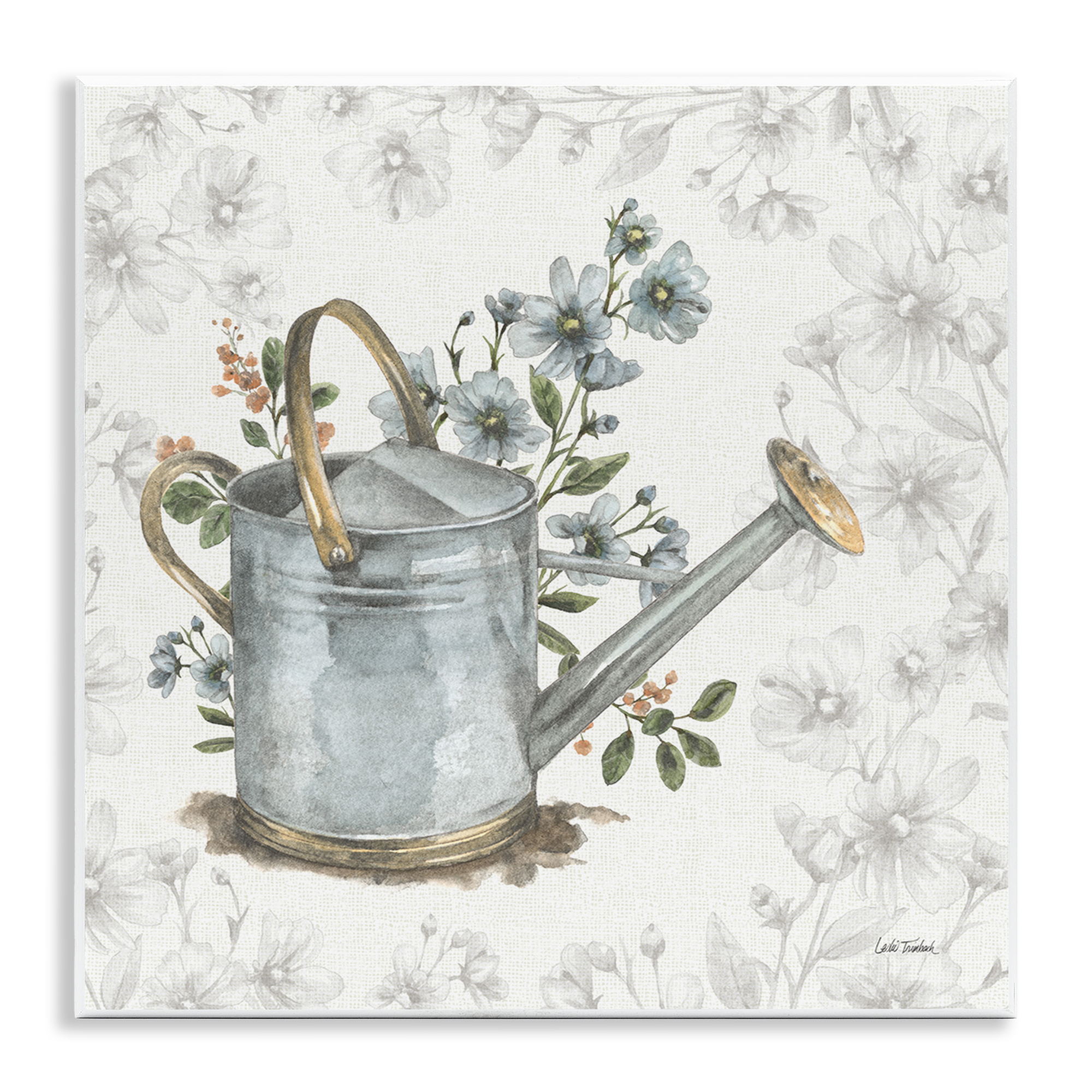 Stupell Industries Floral Watering Can Botanical & Floral Painting Unframed Art Print Wall Art, 12 x 12
