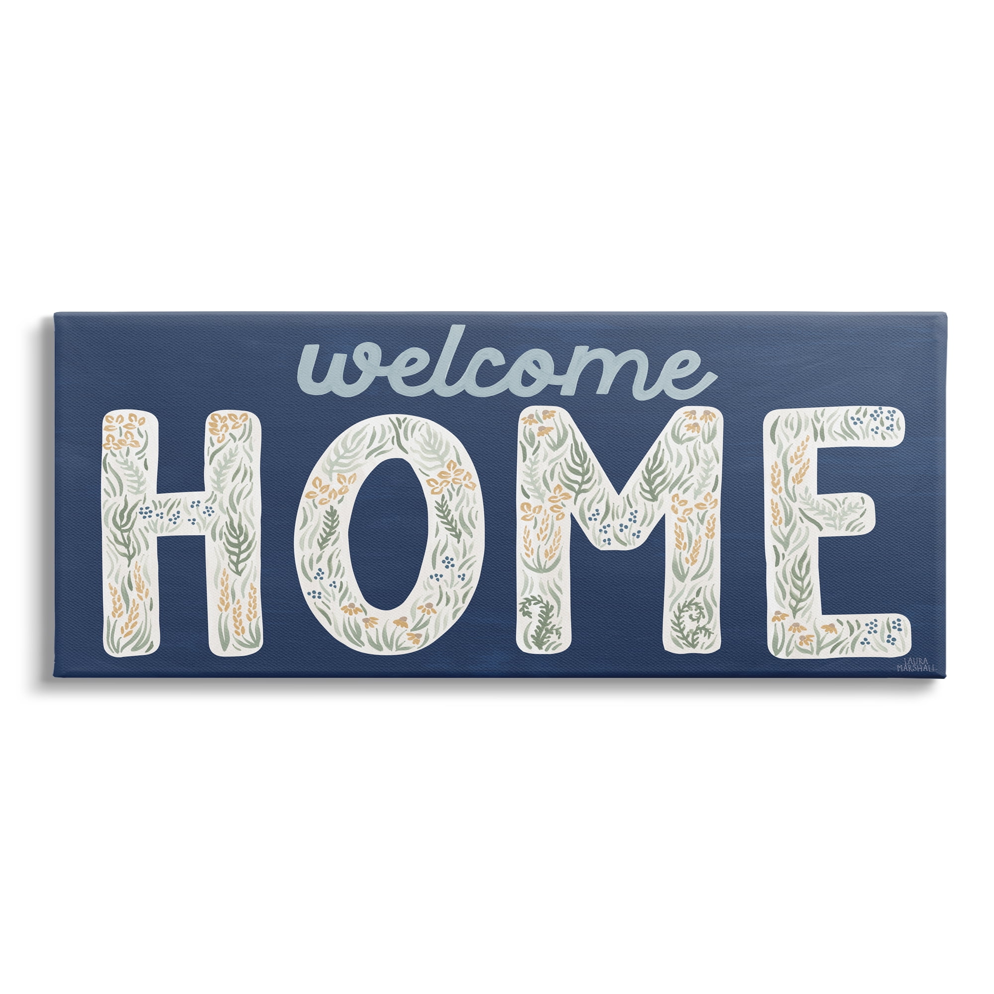 Stupell Industries Floral Welcome Phrase Botanical & Floral Painting Gallery Wrapped Canvas Print Wall Art, 30 x 13