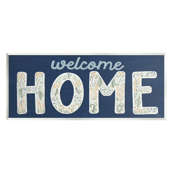 Stupell Industries Floral Welcome Phrase Botanical & Floral Painting Unframed Art Print Wall Art, 17 x 7