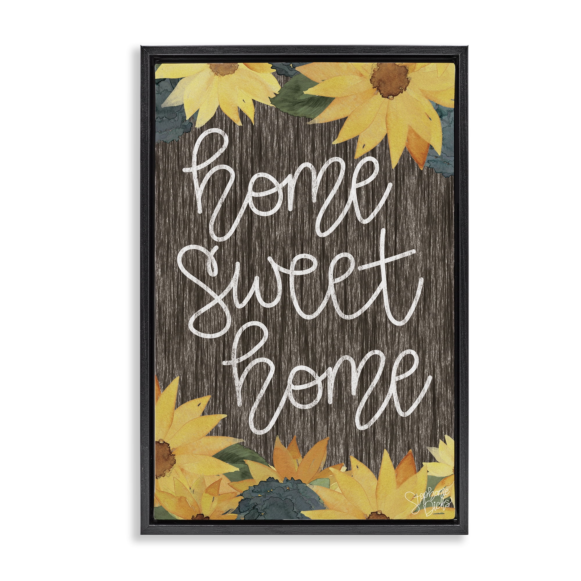 Stupell Industries Floral Welcome Phrase Plants & Flowers Painting Black Floater Framed Canvas Art Print Wall Art, 21 x 31