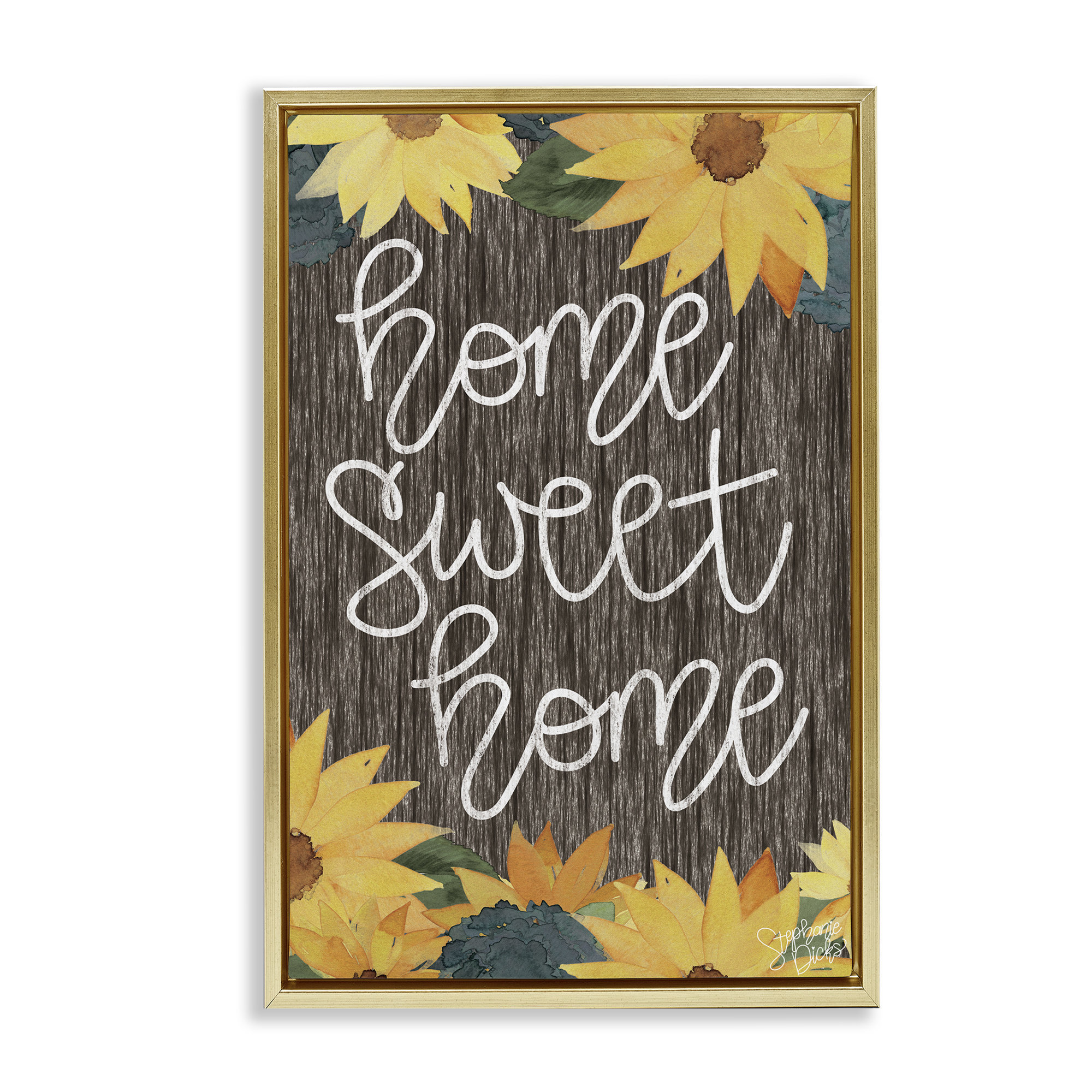 Stupell Industries Floral Welcome Phrase Plants & Flowers Painting Gold Floater Framed Canvas Art Print Wall Art, 21 x 31