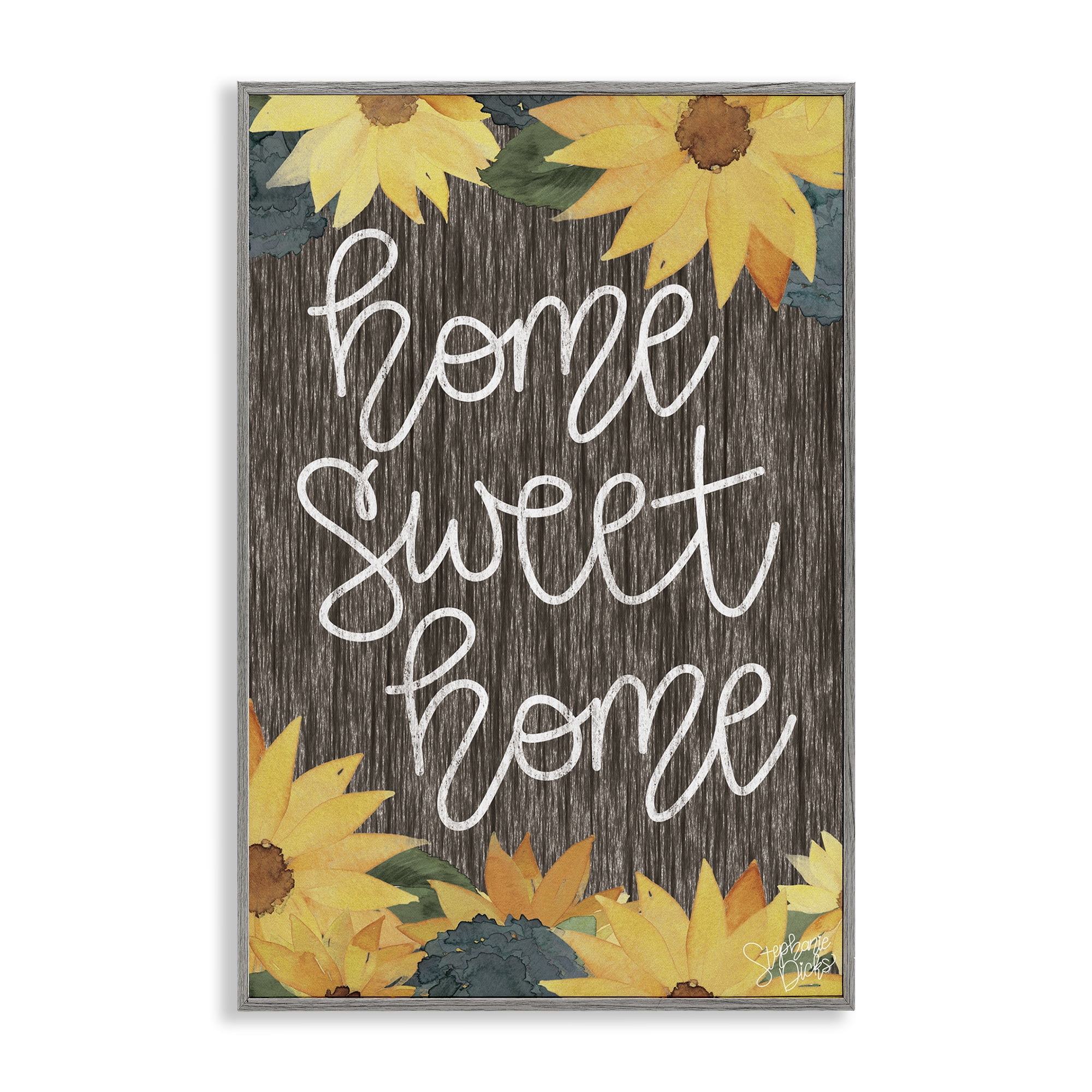 Stupell Industries Floral Welcome Phrase Plants & Flowers Painting Gray Framed Art Print Wall Art, 20 x 30