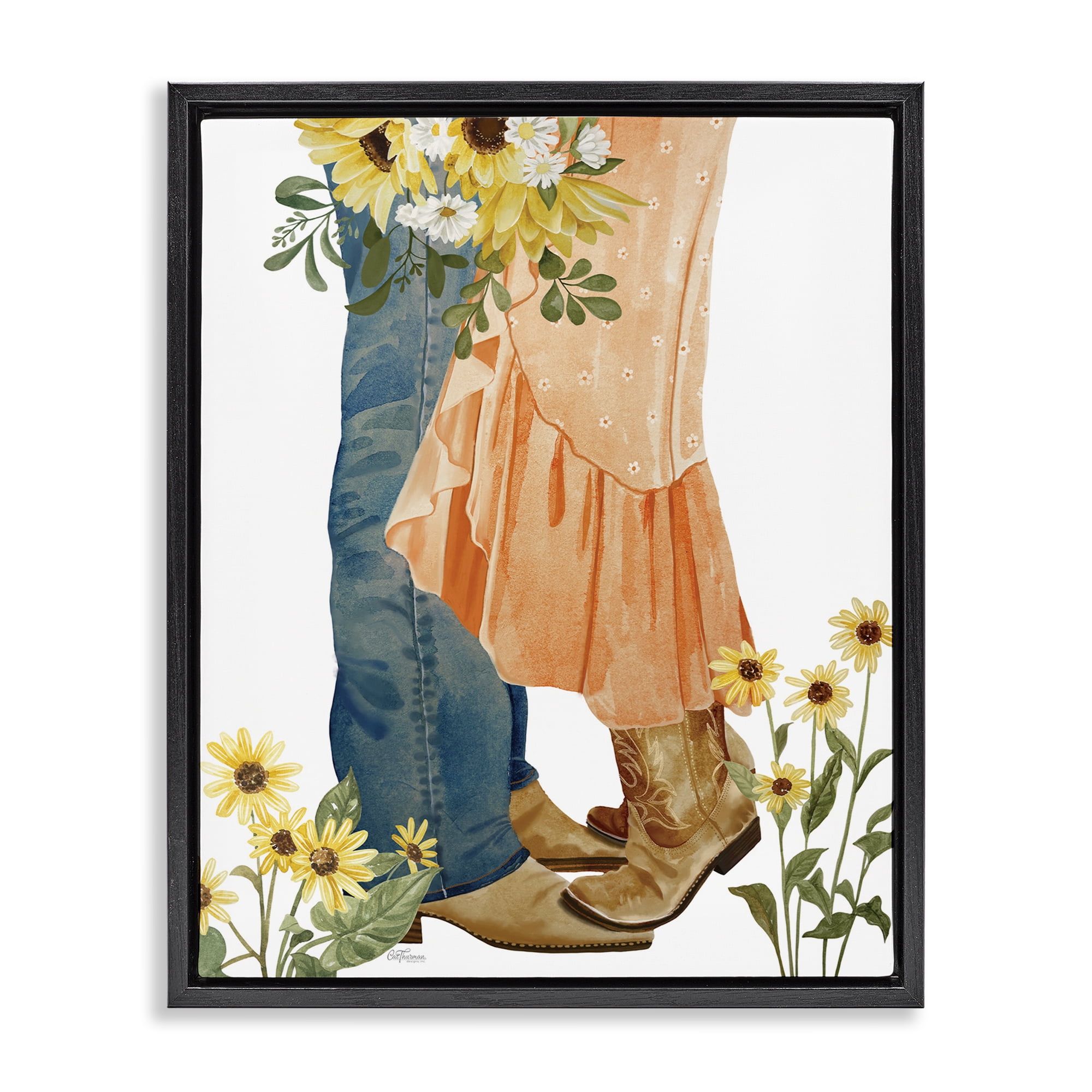 Stupell Industries Floral Western Couple Novelty Painting Black Floater Framed Canvas Art Print Wall Art, 25 x 31