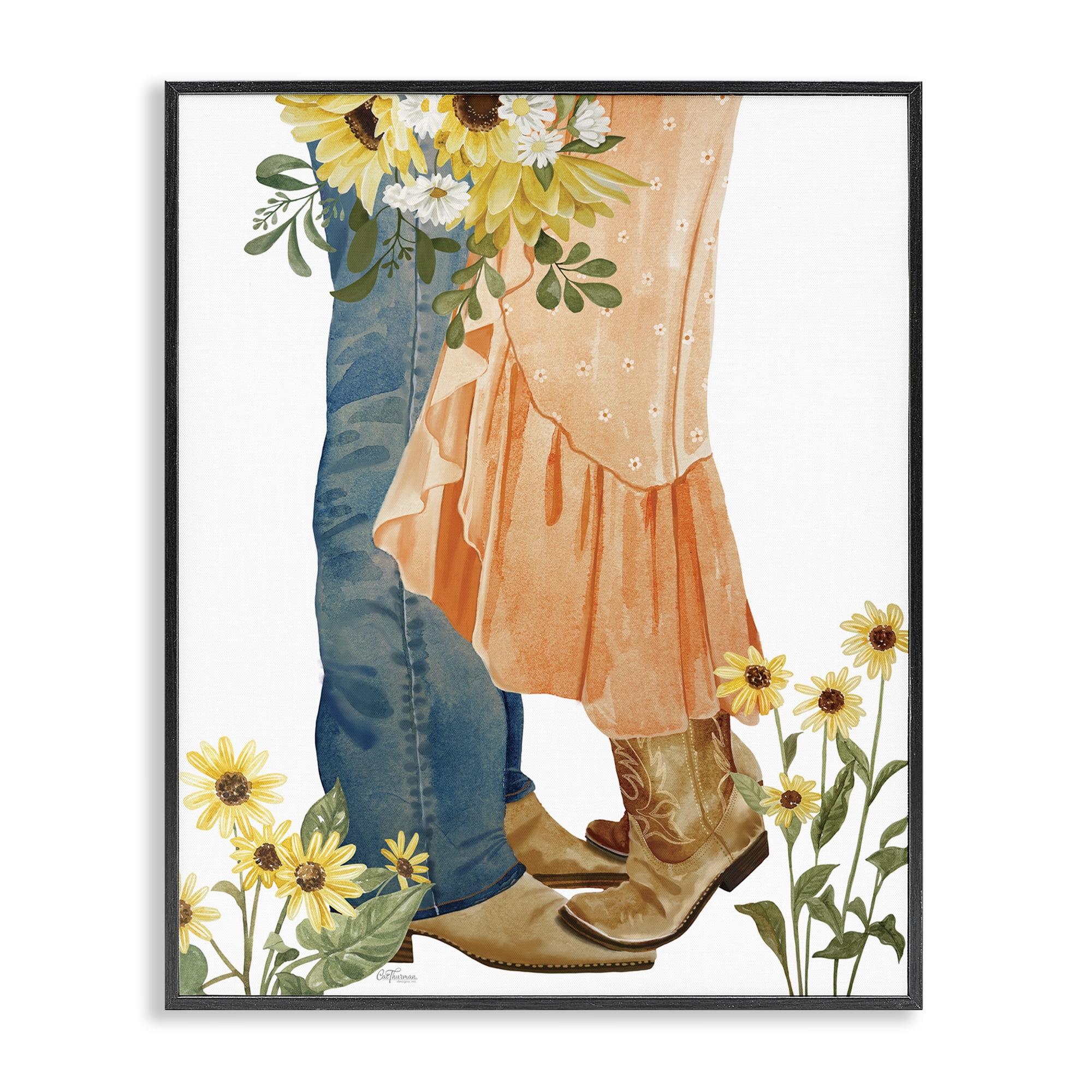 Stupell Industries Floral Western Couple Novelty Painting Black Framed Art Print Wall Art, 11 x 14