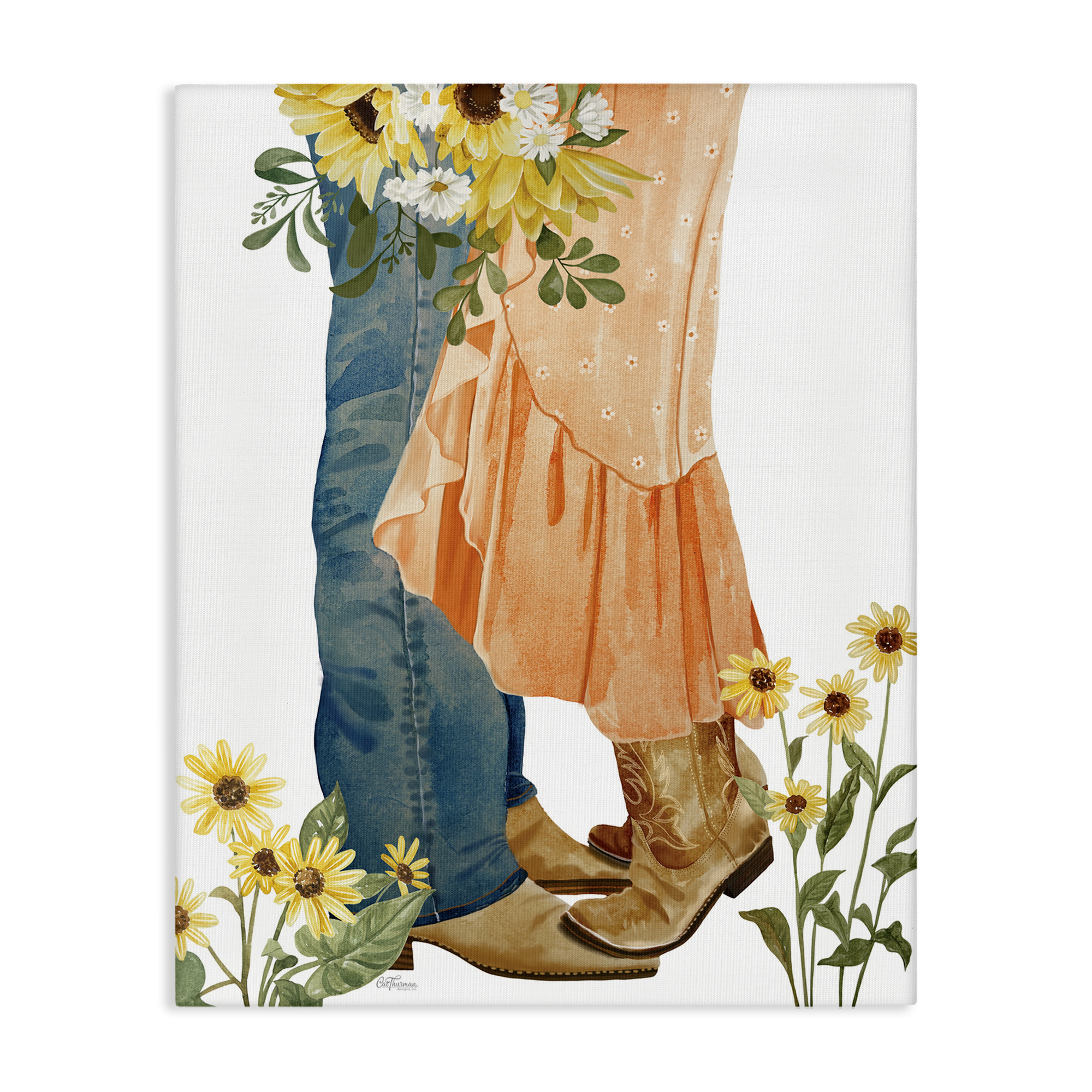 Stupell Industries Floral Western Couple Novelty Painting Gallery Wrapped Canvas Art Print Wall Art, 24 x 30