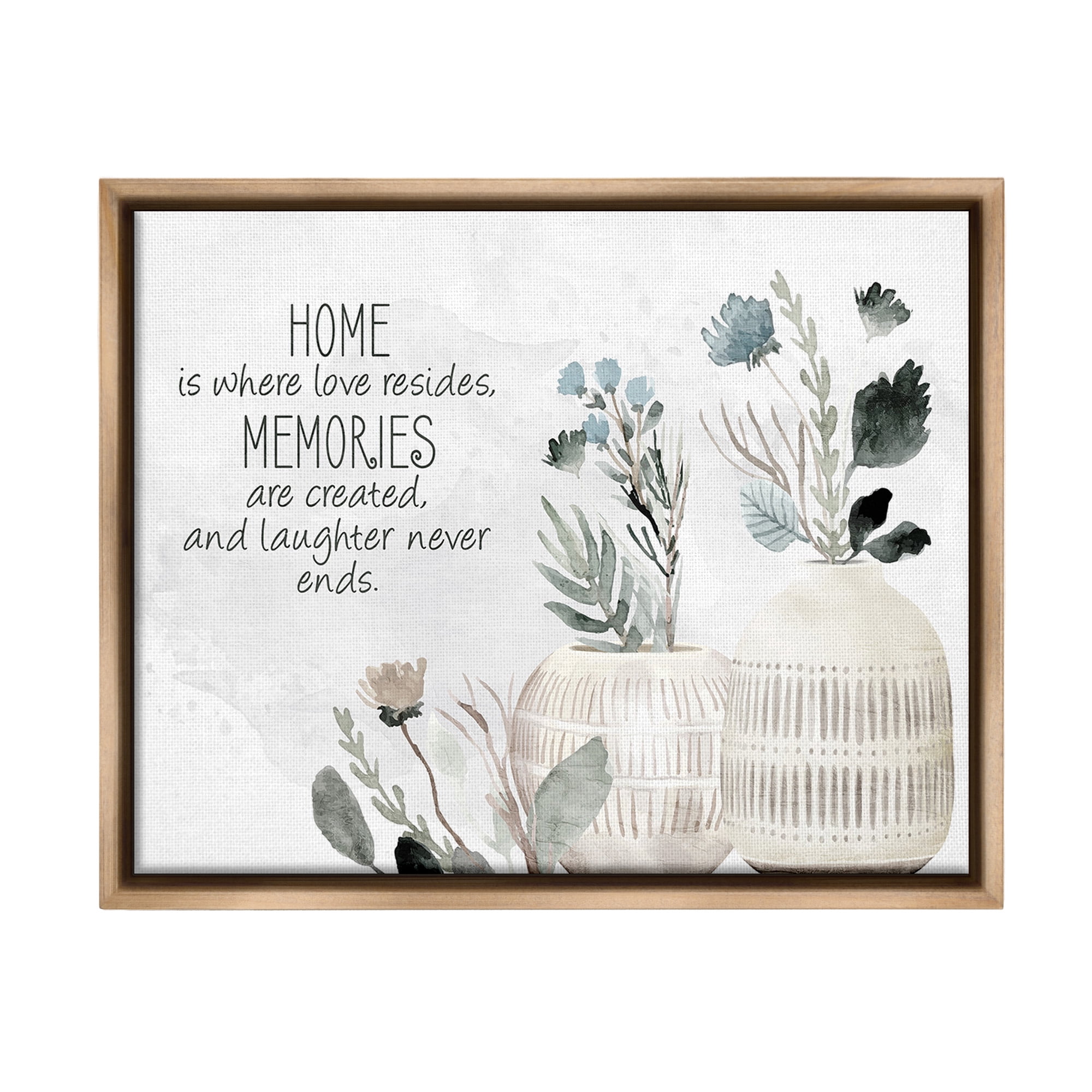 Stupell Industries Floral Where Love Resides Inspirational Painting Brown Floater Framed Canvas Art Print Wall Art, 31 x 25