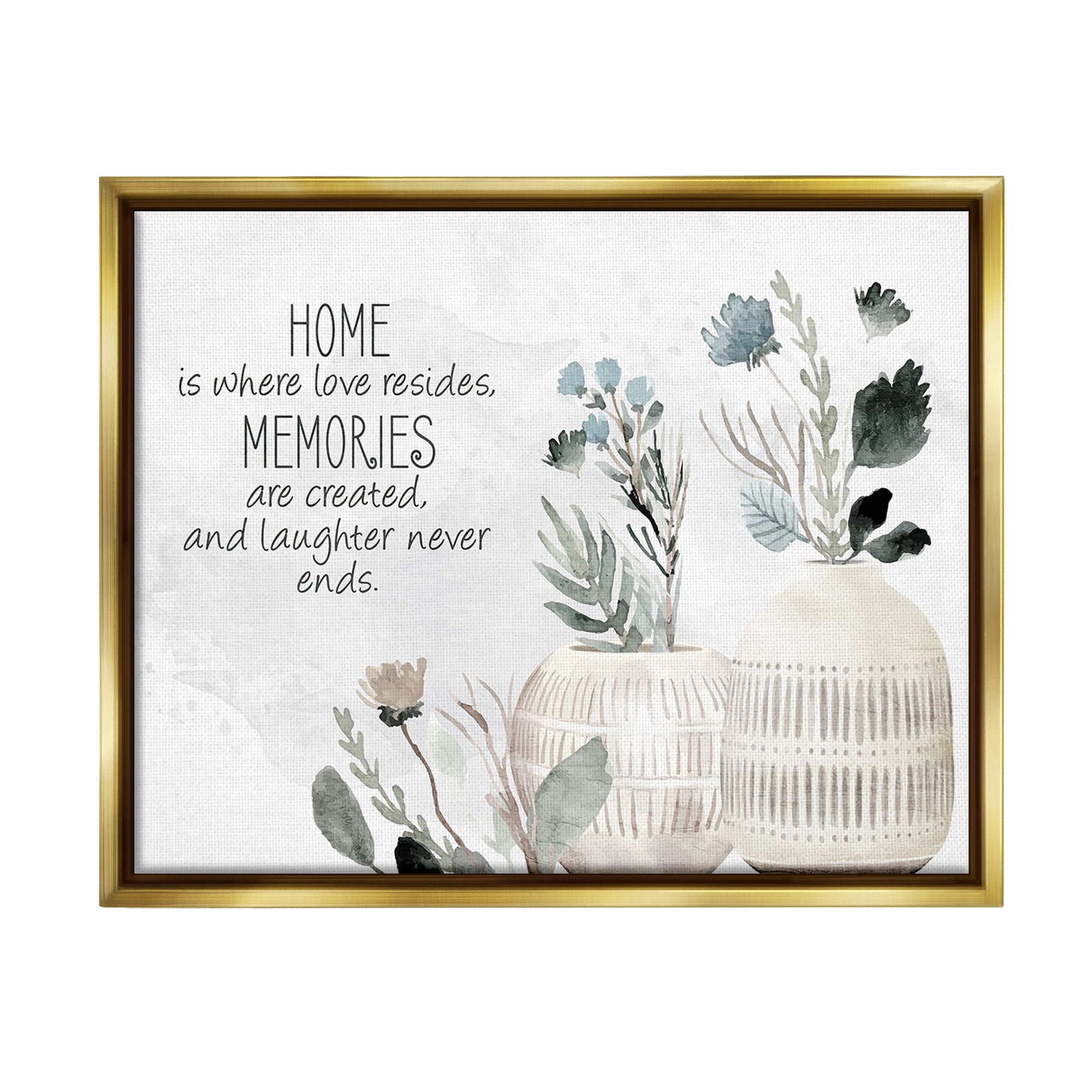 Stupell Industries Floral Where Love Resides Inspirational Painting Gold Floater Framed Canvas Art Print Wall Art, 21 x 17