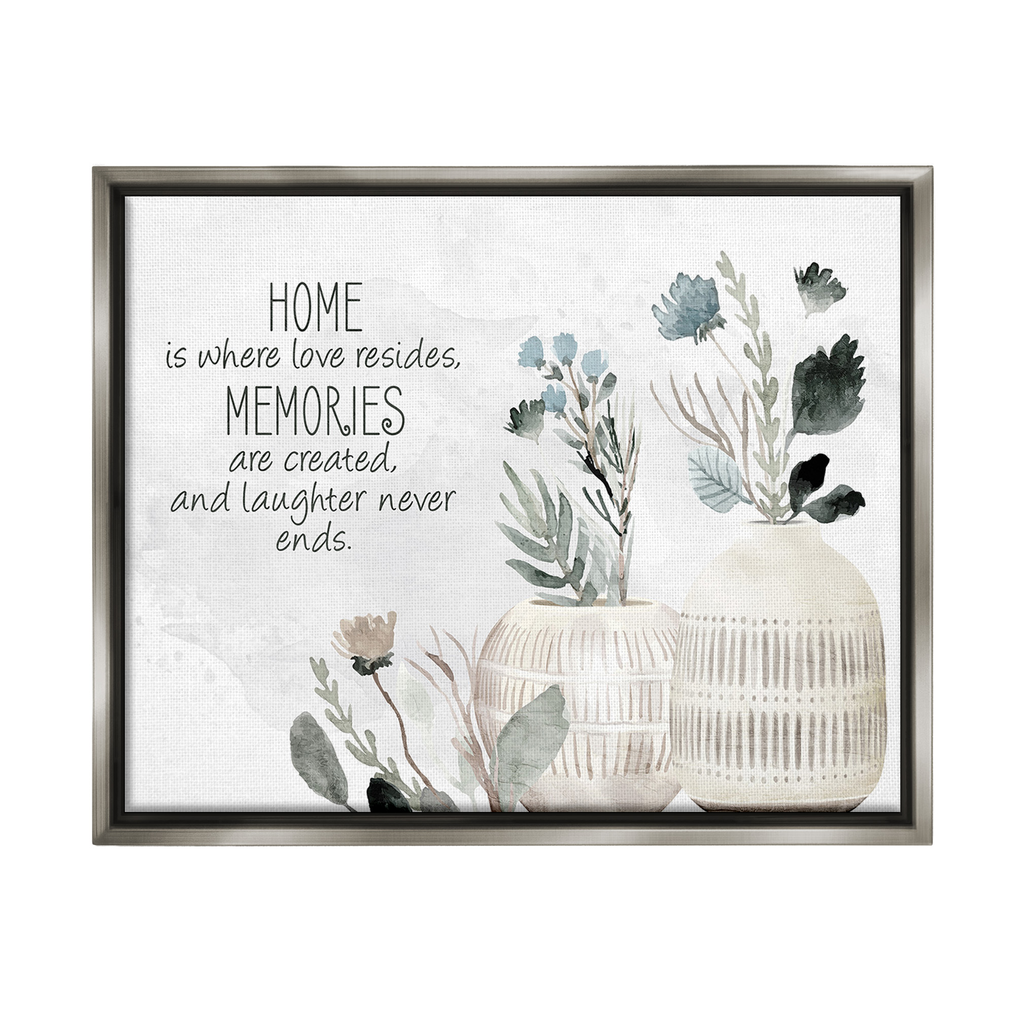 Stupell Industries Floral Where Love Resides Inspirational Painting Gray Floater Framed Canvas Art Print Wall Art, 21 x 17