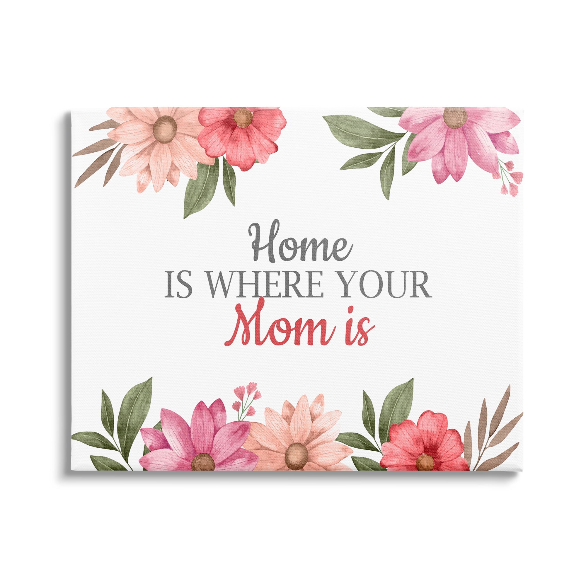Stupell Industries Floral Where Mom Is Botanical & Floral Painting Gallery Wrapped Canvas Print Wall Art, 20 x 16