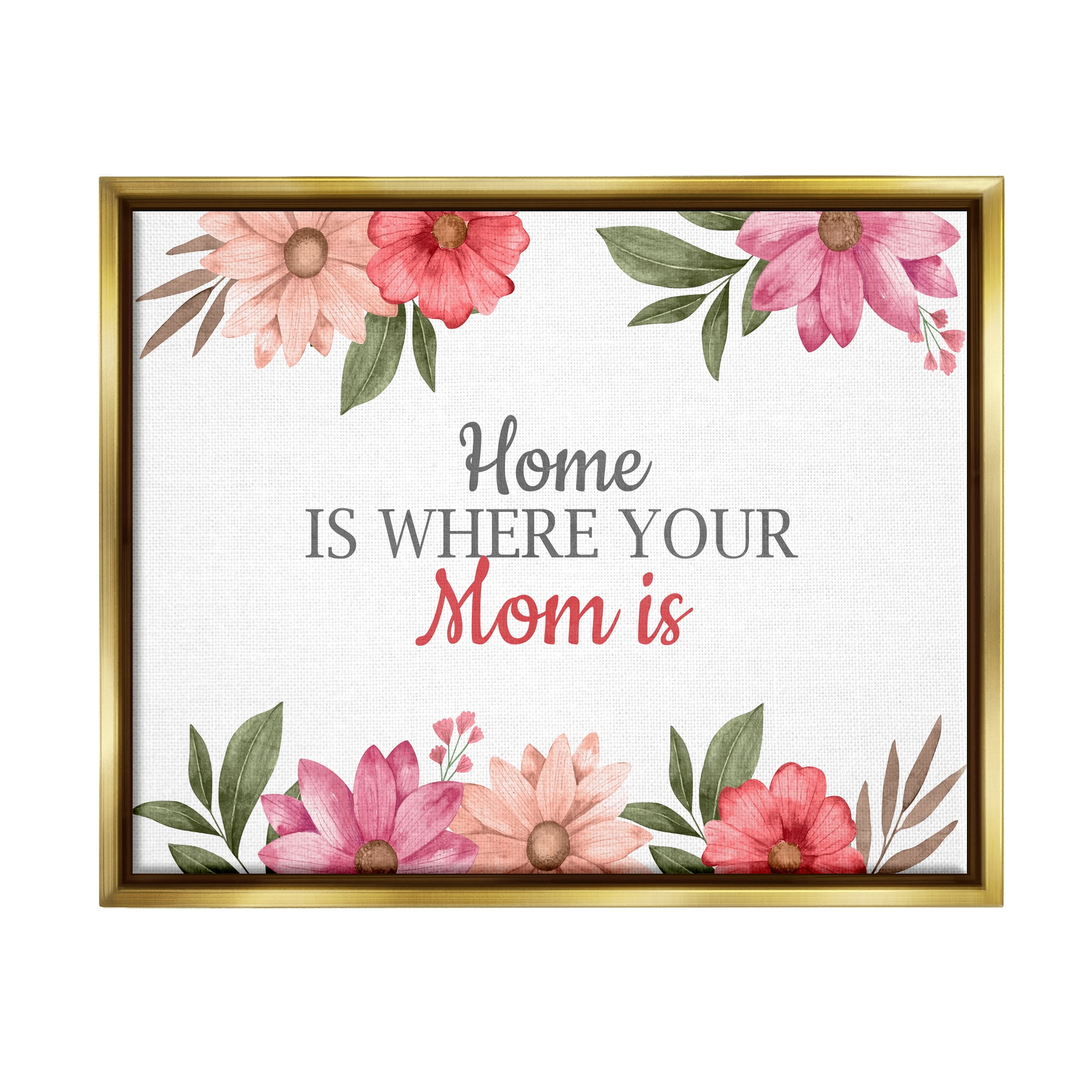 Stupell Industries Floral Where Mom Is Botanical & Floral Painting Gold Floater Framed Art Print Wall Art, 31 x 25