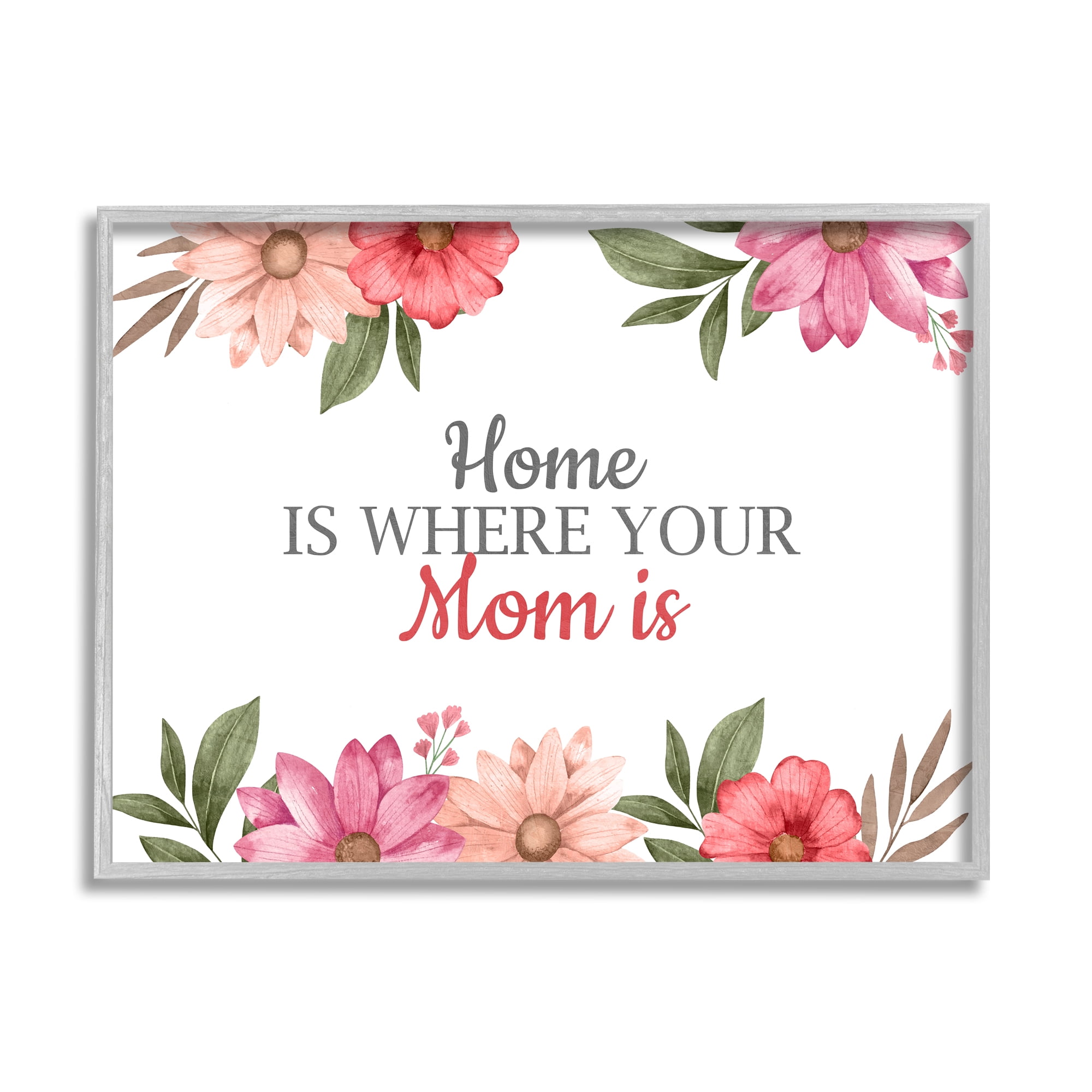 Stupell Industries Floral Where Mom Is Botanical & Floral Painting Gray Framed Art Print Wall Art, 20 x 16