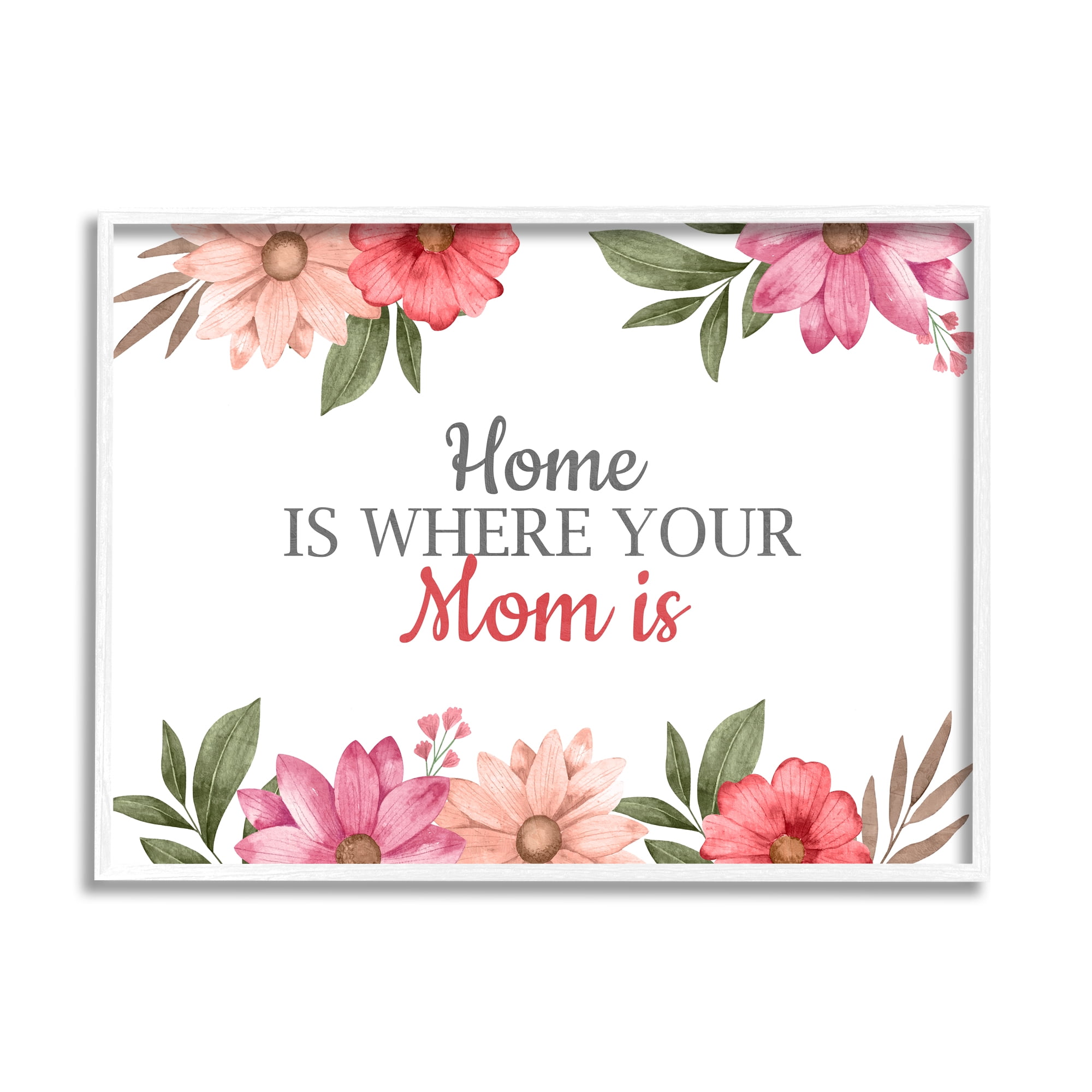 Stupell Industries Floral Where Mom Is Botanical & Floral Painting White Framed Art Print Wall Art, 30 x 24