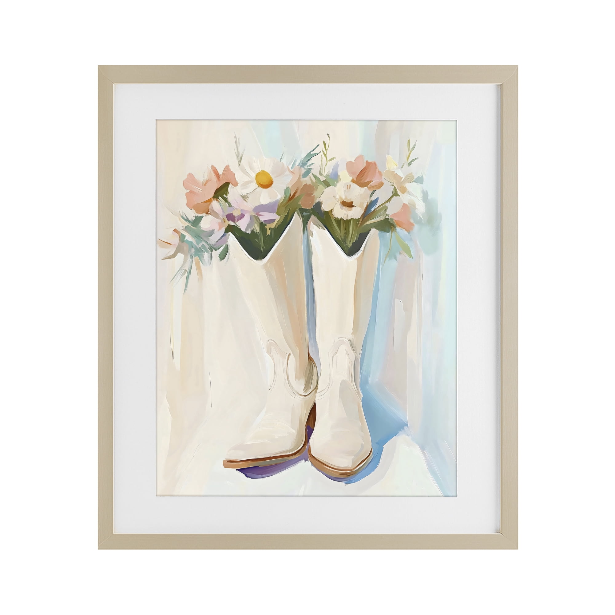 Stupell Industries Floral White Cowgirl Boots Birch Framed Print Under Glass, design by The Prints Vibe