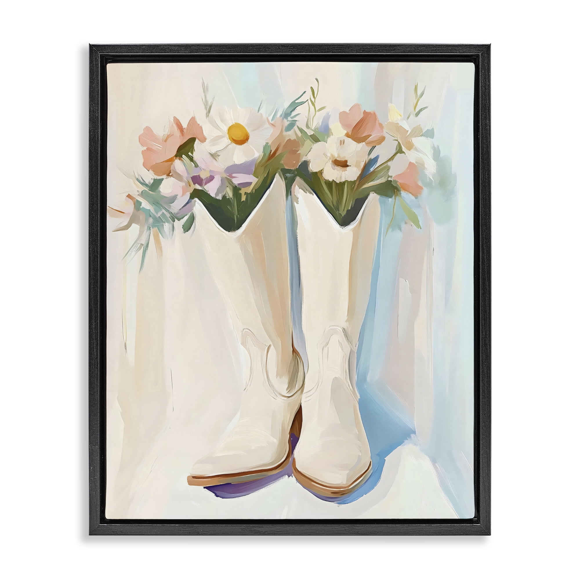 Stupell Industries Floral White Cowgirl Boots Black Framed Floater Canvas Wall Art, design by The Prints Vibe